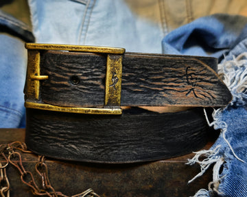 Black Leather with brown wash Vintage Mens Belt - Personalized Custom Accessories for Him