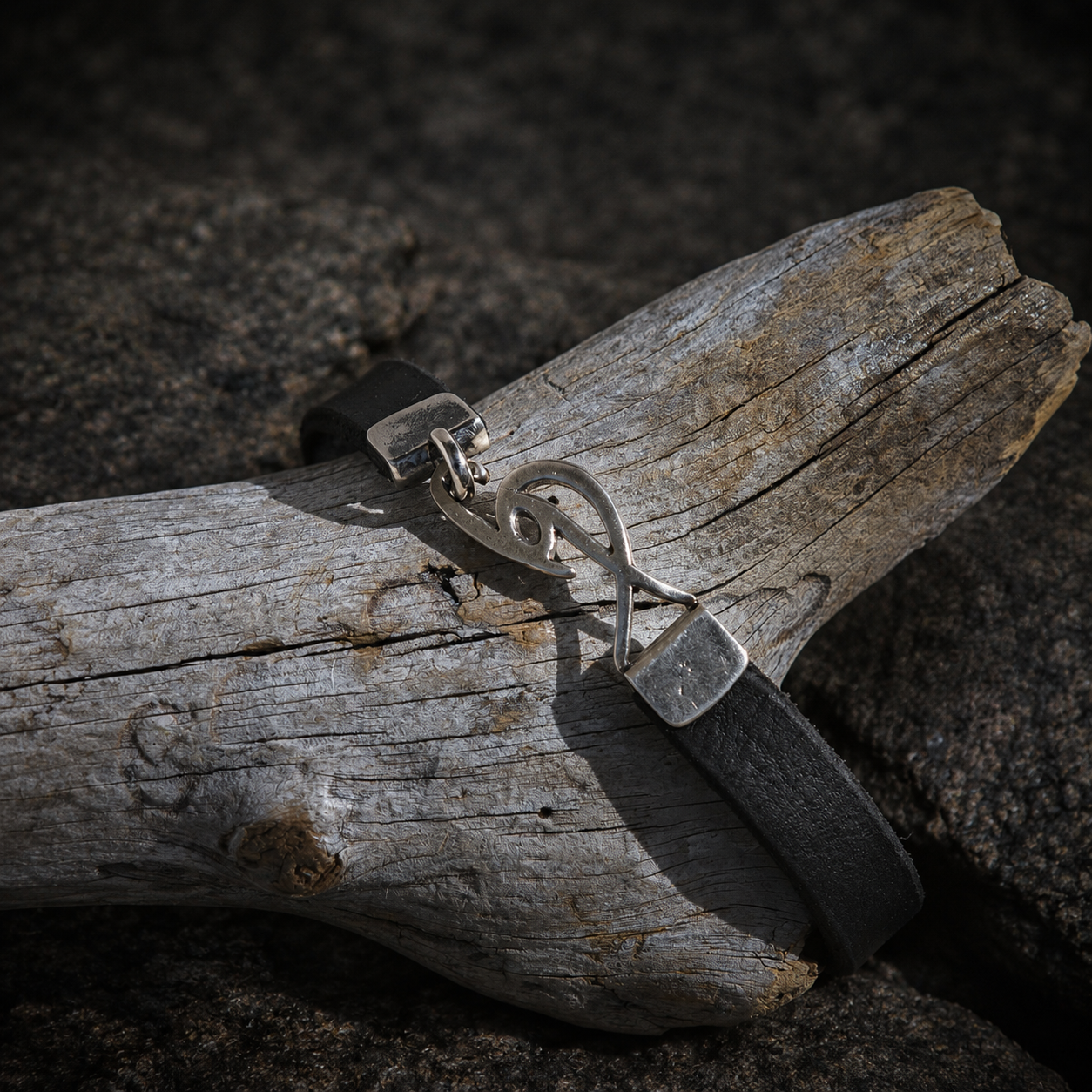 Mens Black Leather Wrap Bracelet with Pure Silver Ishaor Signature Logo Clasp