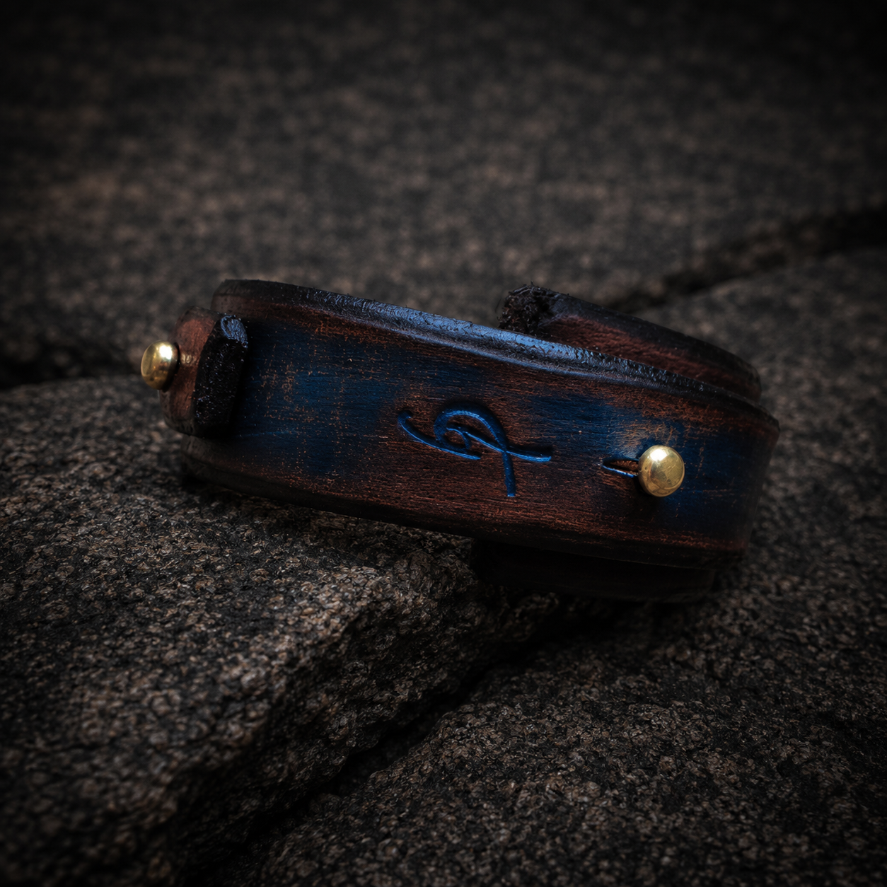 Handmade Blue Leather Cuff - Custom Mens Wrap Bracelet in Blue