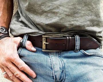 Ishaor Handmade Brown Leather Rodeo Style Belt - High-Quality for Everyday Wear