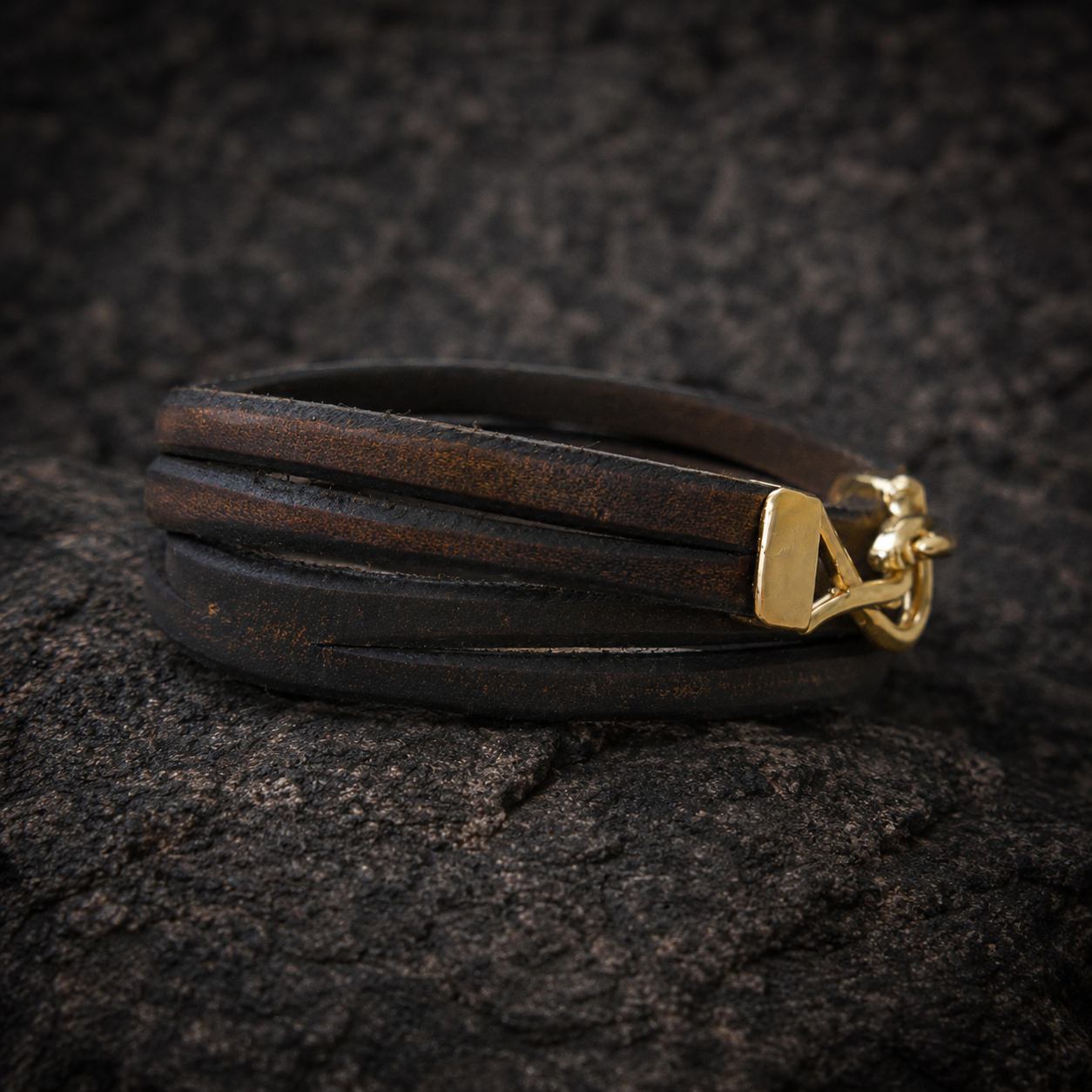 Mens Leather Wrap Bracelet with Signature Gold Plated Logo Clasp – Genuine Leather Wrist Cuff | Handmade Leather Bracelet