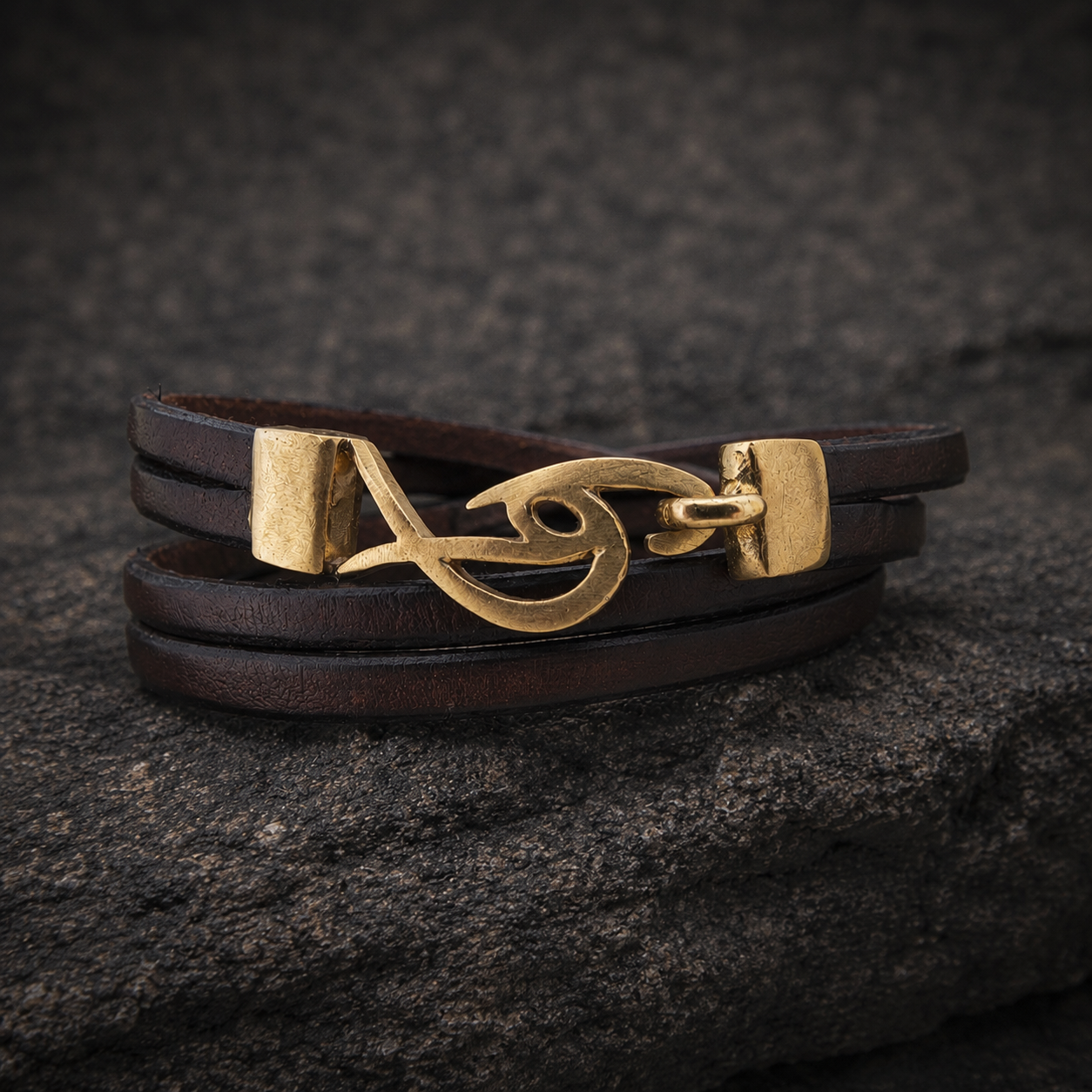 Mens Leather Wrap Bracelet with Signature Gold Plated Logo Clasp – Genuine Leather Wrist Cuff | Handmade Leather Bracelet