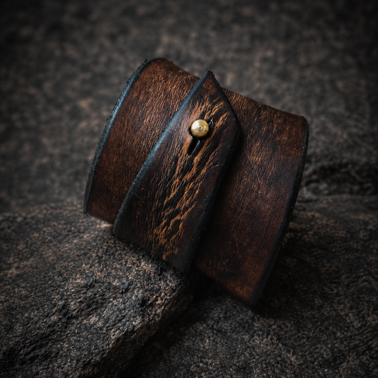 Brown Leather Wrap Bracelet - Personalized Geometric Design
