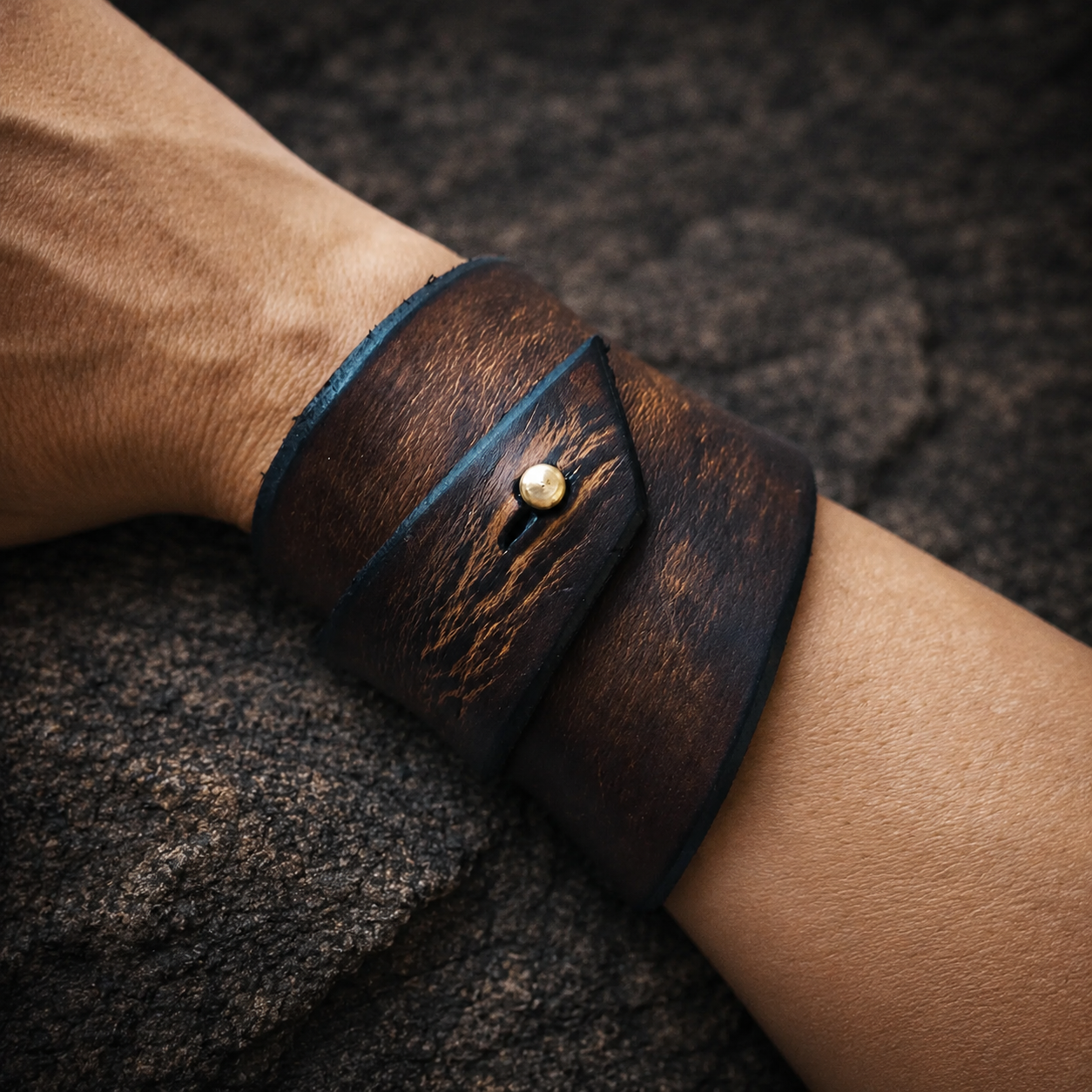 Brown Leather Wrap Bracelet - Personalized Geometric Design