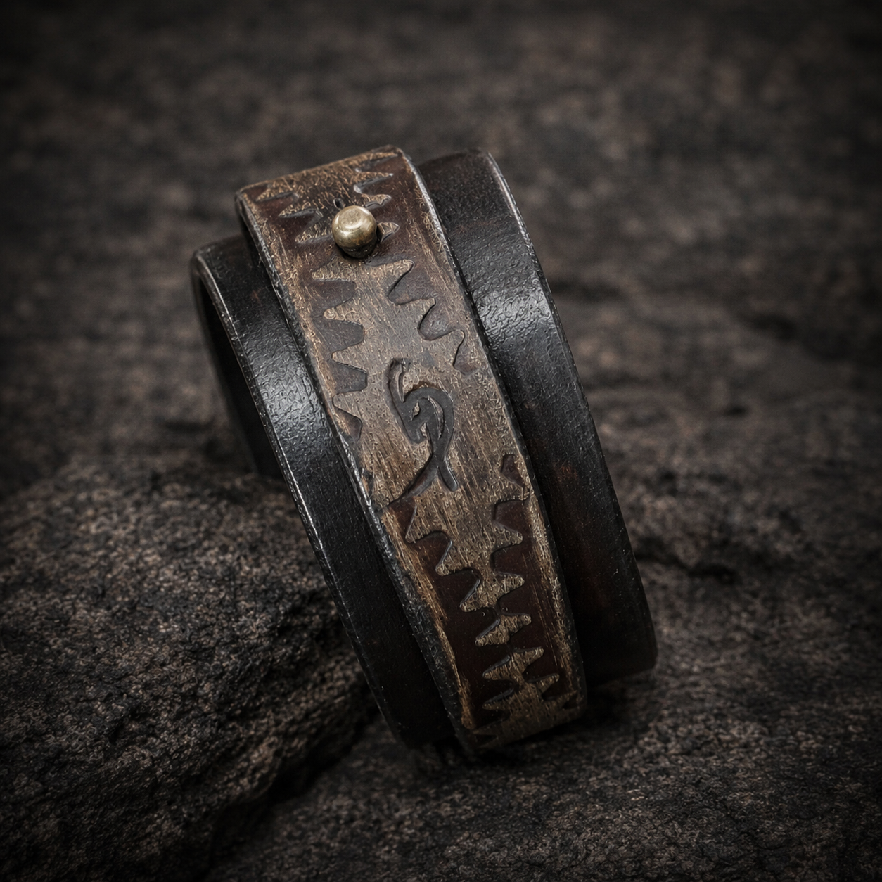 Brown Leather Steampunk Cuff Bracelet for Men - Mens Wrap Bracelet - Handcrafted Gift