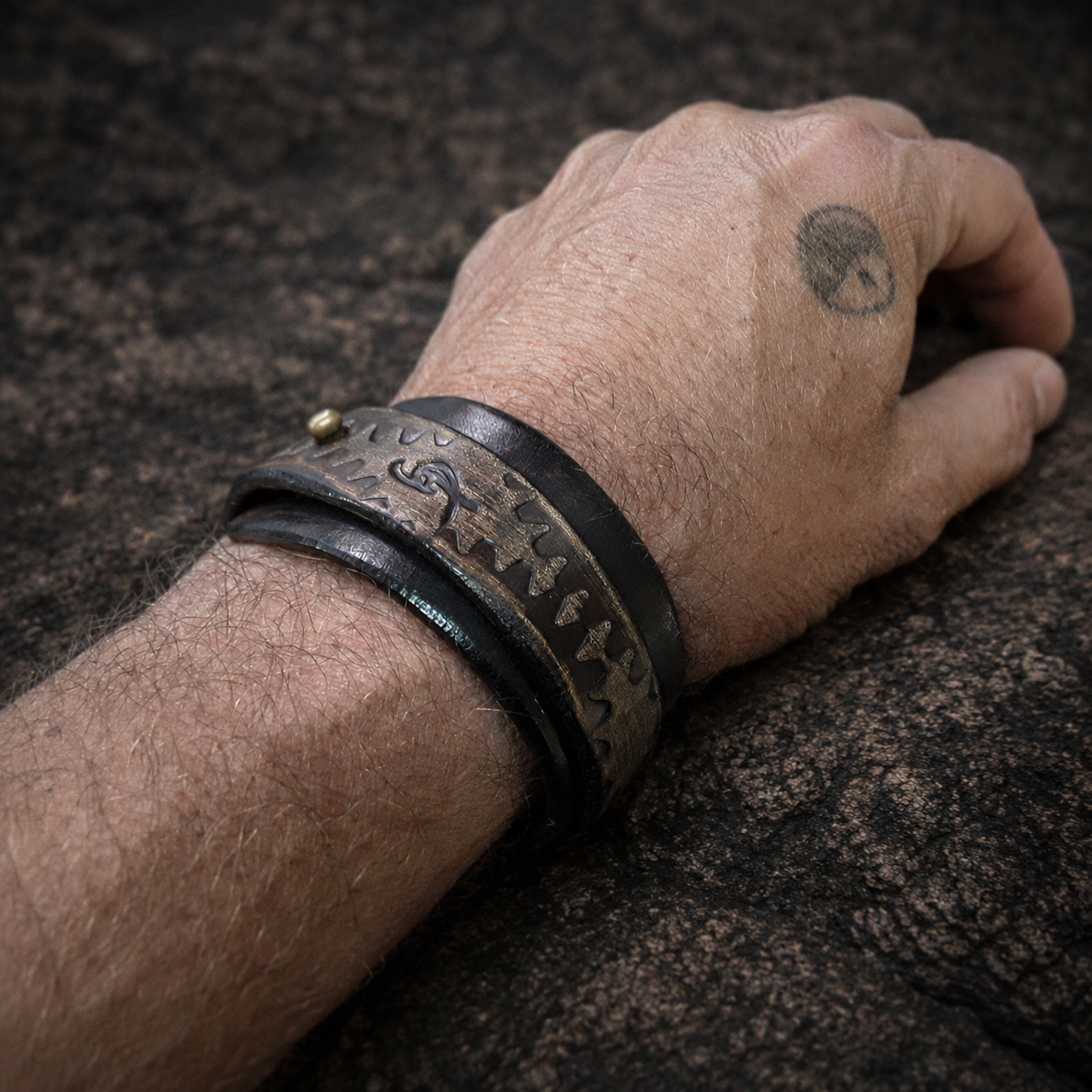 Brown Leather Steampunk Cuff Bracelet for Men - Mens Wrap Bracelet - Handcrafted Gift