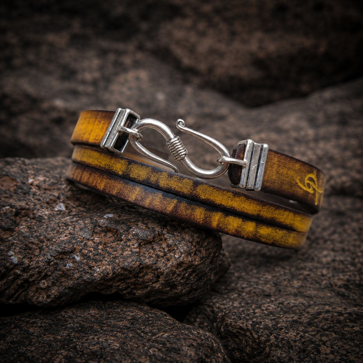 Genuine Leather Cuff Bracelet for Men - Brown Wrap with Silver Clasp