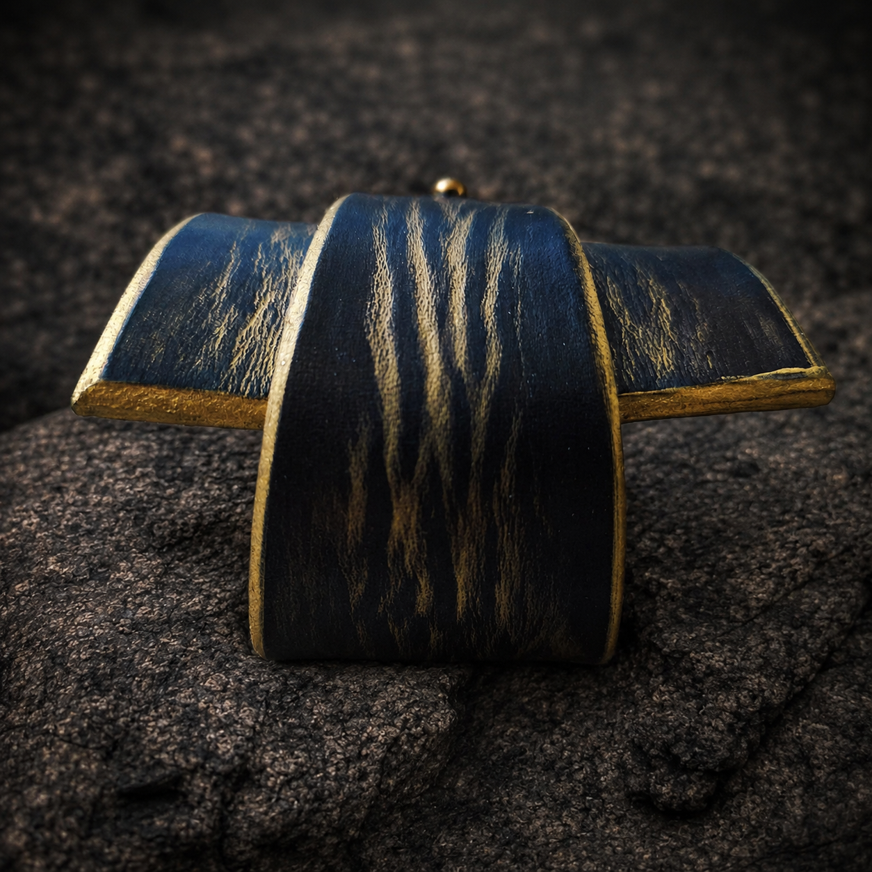 Black Leather Wrap Bracelet with Gold Geometry - Personalized Option Statement