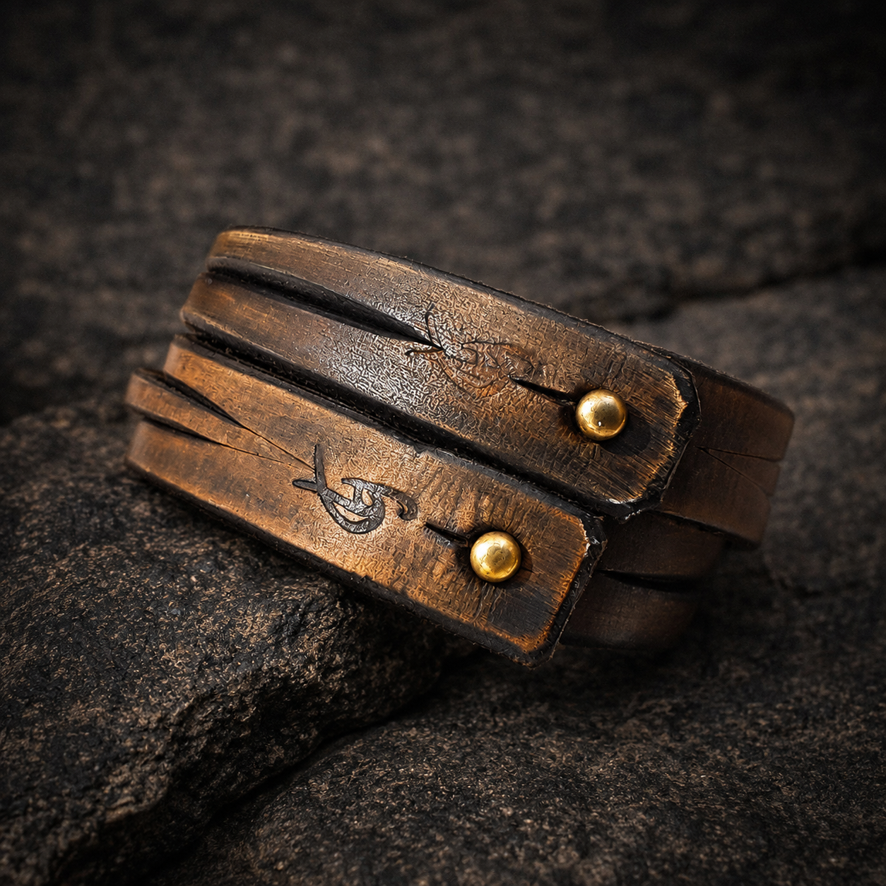 Genuine Leather Cuff Bracelet for Men - Brown Wrap Style