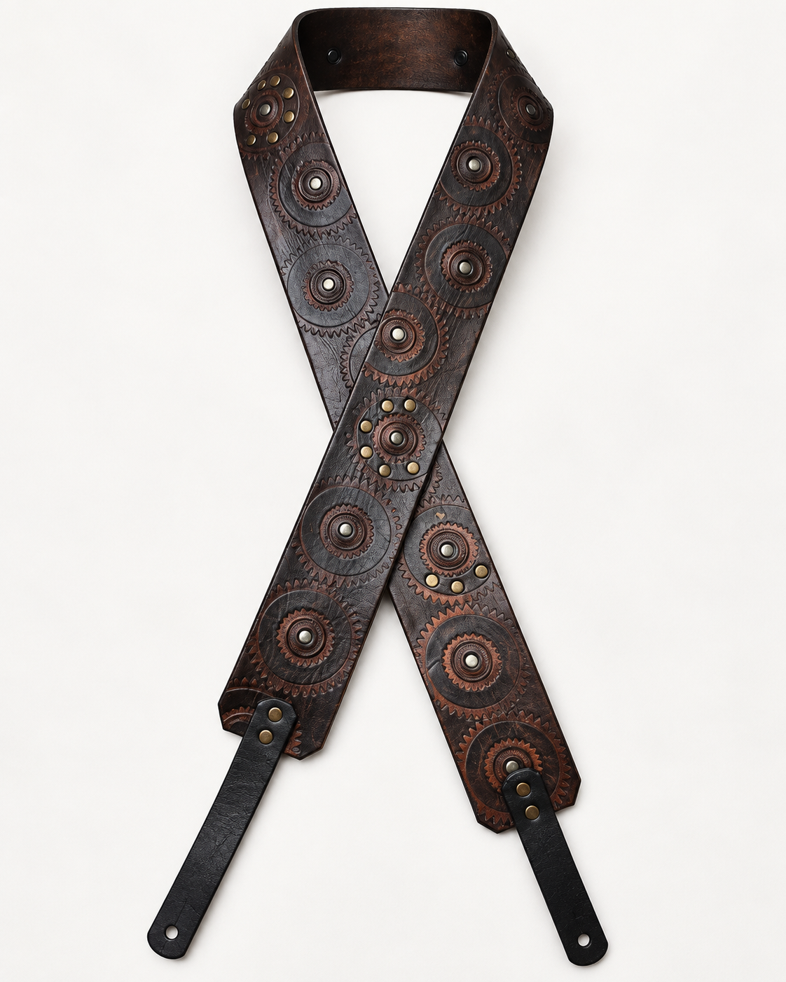 Ishaor Leather Guitar Strap - Brown with Triangle Logo - Personalized Gift for Musicians