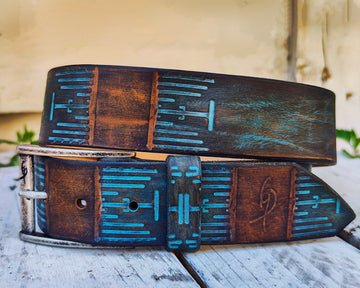Handmade Brown & Turquoise Leather Belt - Computer-Inspired Design by Ishaor