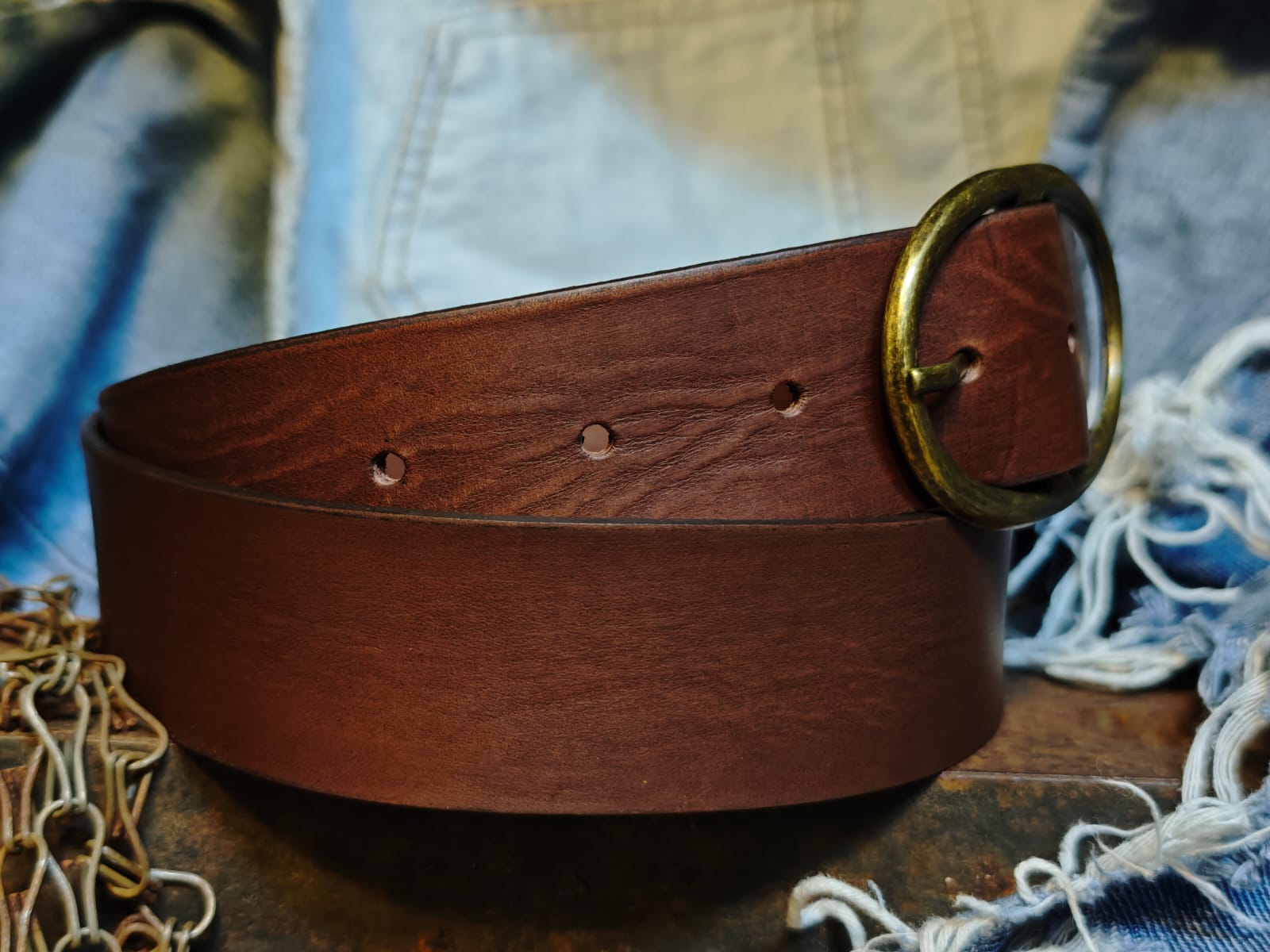 Handcrafted Dark Brown Leather Belt for Women with Vintage Oval Brass Buckle – Full Grain Premium Belt