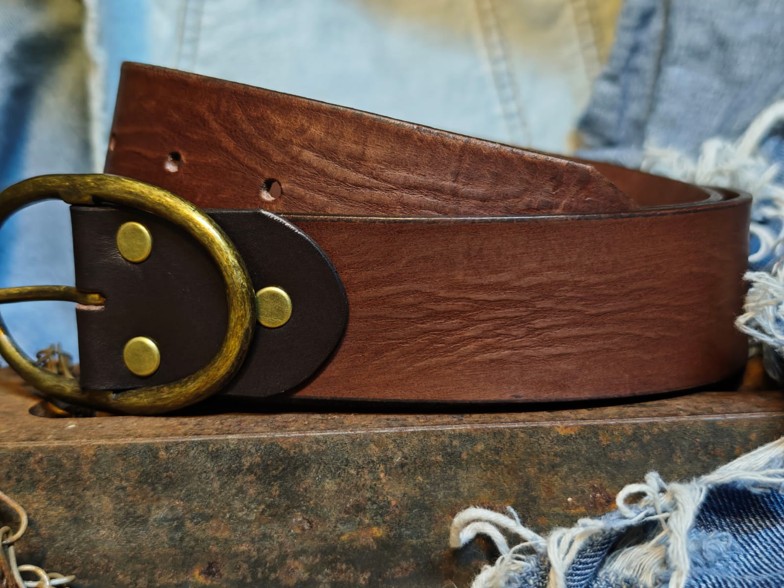 Handcrafted Dark Brown Leather Belt for Women with Vintage Oval Brass Buckle – Full Grain Premium Belt