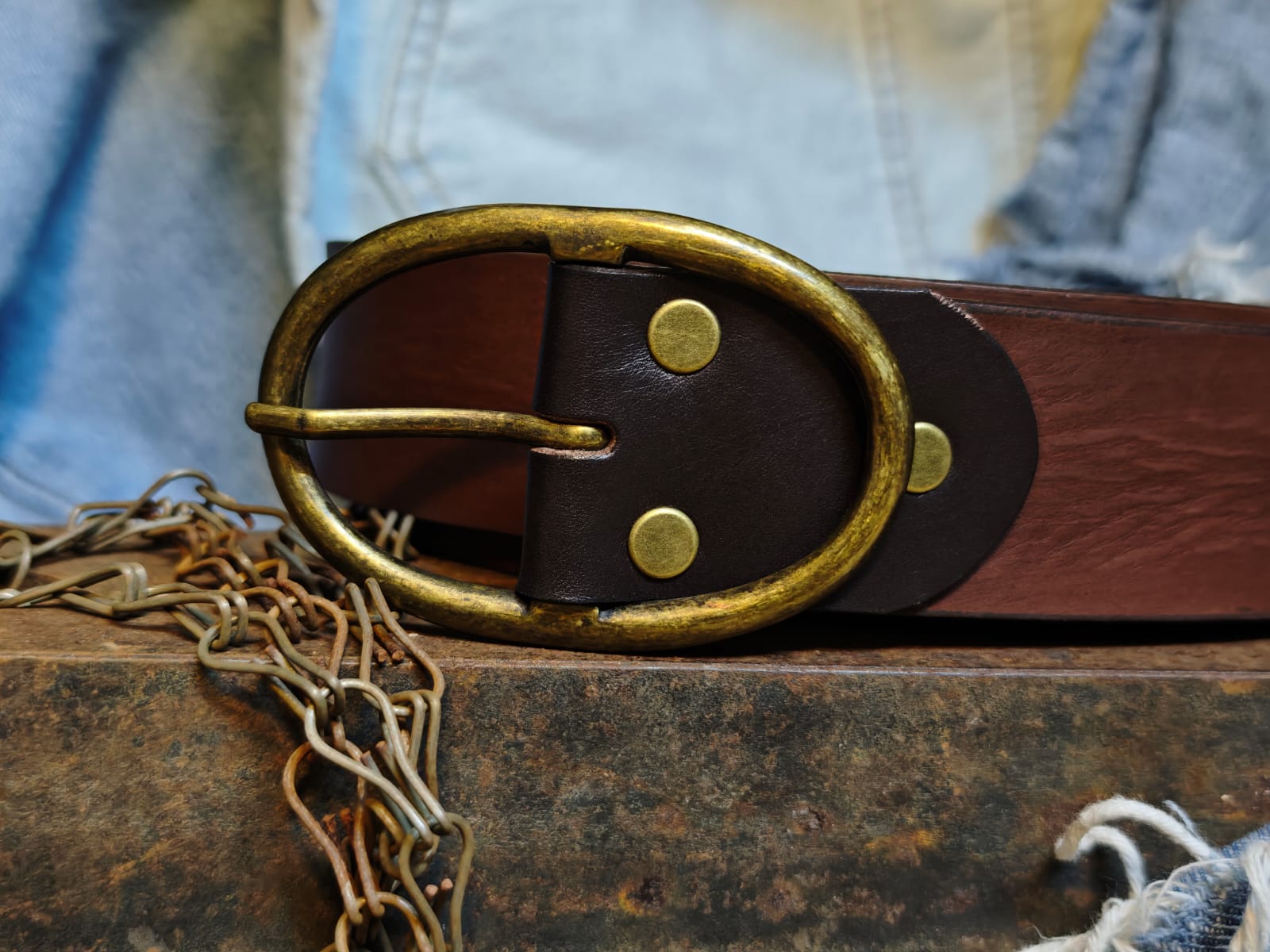 Handcrafted Dark Brown Leather Belt for Women with Vintage Oval Brass Buckle – Full Grain Premium Belt