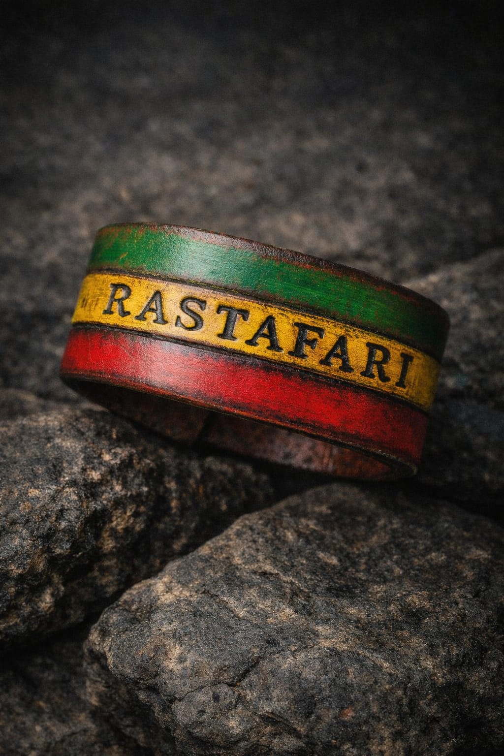Rasta Leather Cuff Bracelet - Red Yellow Green - Handcrafted by Ishaor