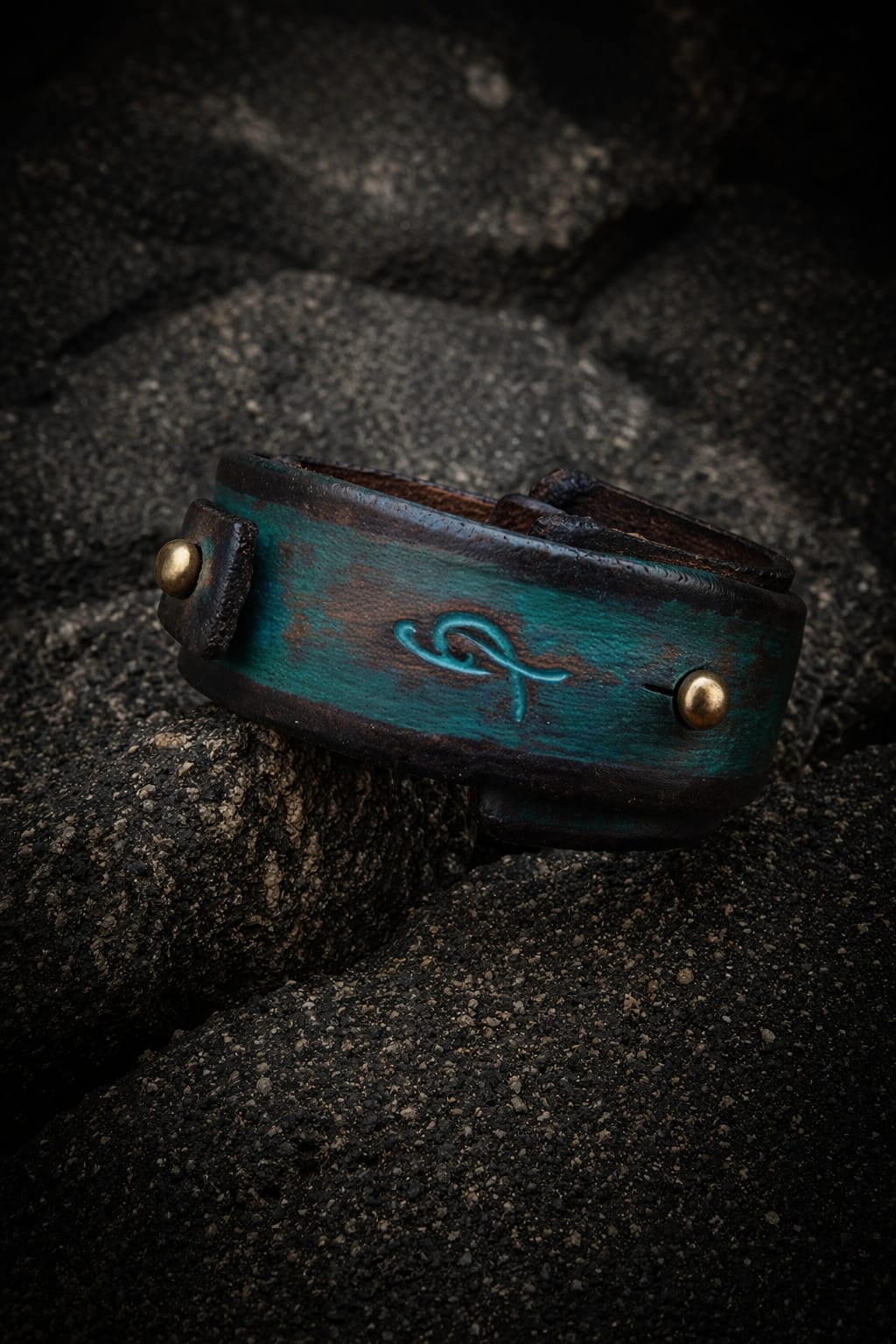 Unique Turquoise Leather Cuff Bracelet with Personalized Engraving
