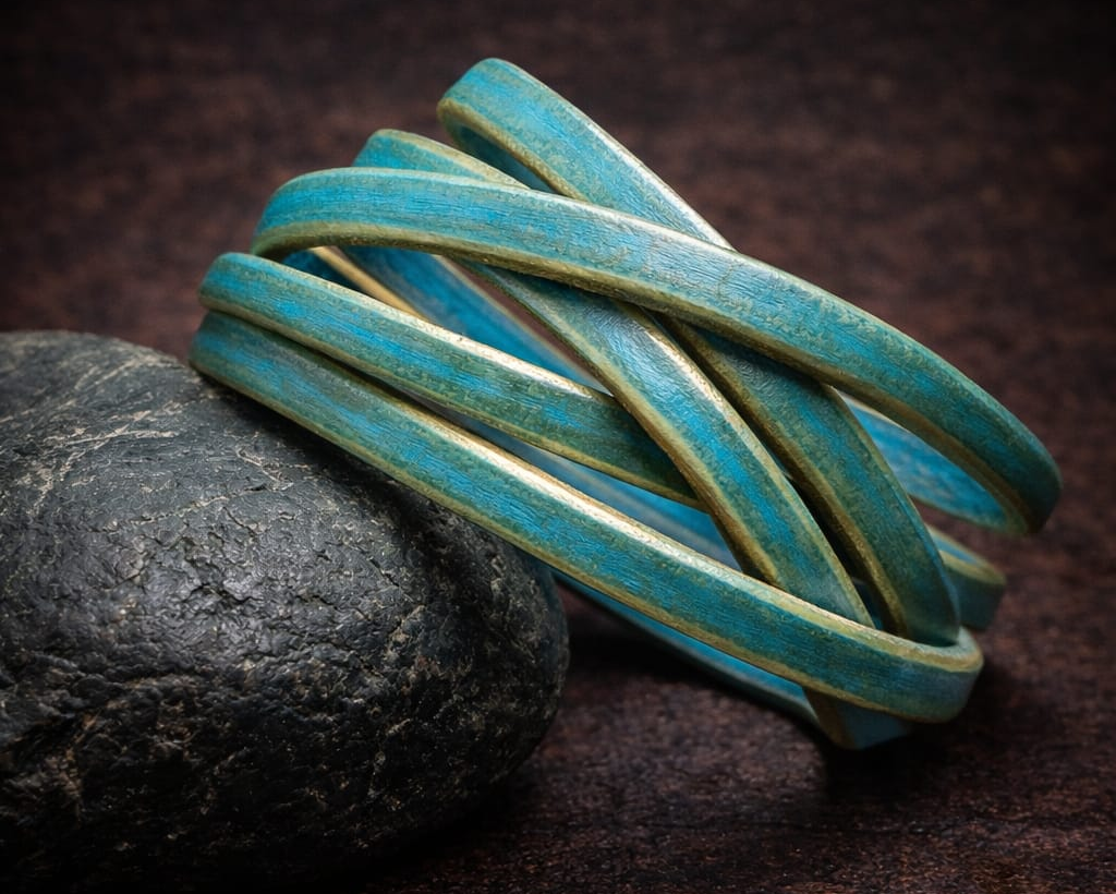 Turquoise Leather Cuff Bracelet for Men - Genuine Leather Wrap Style