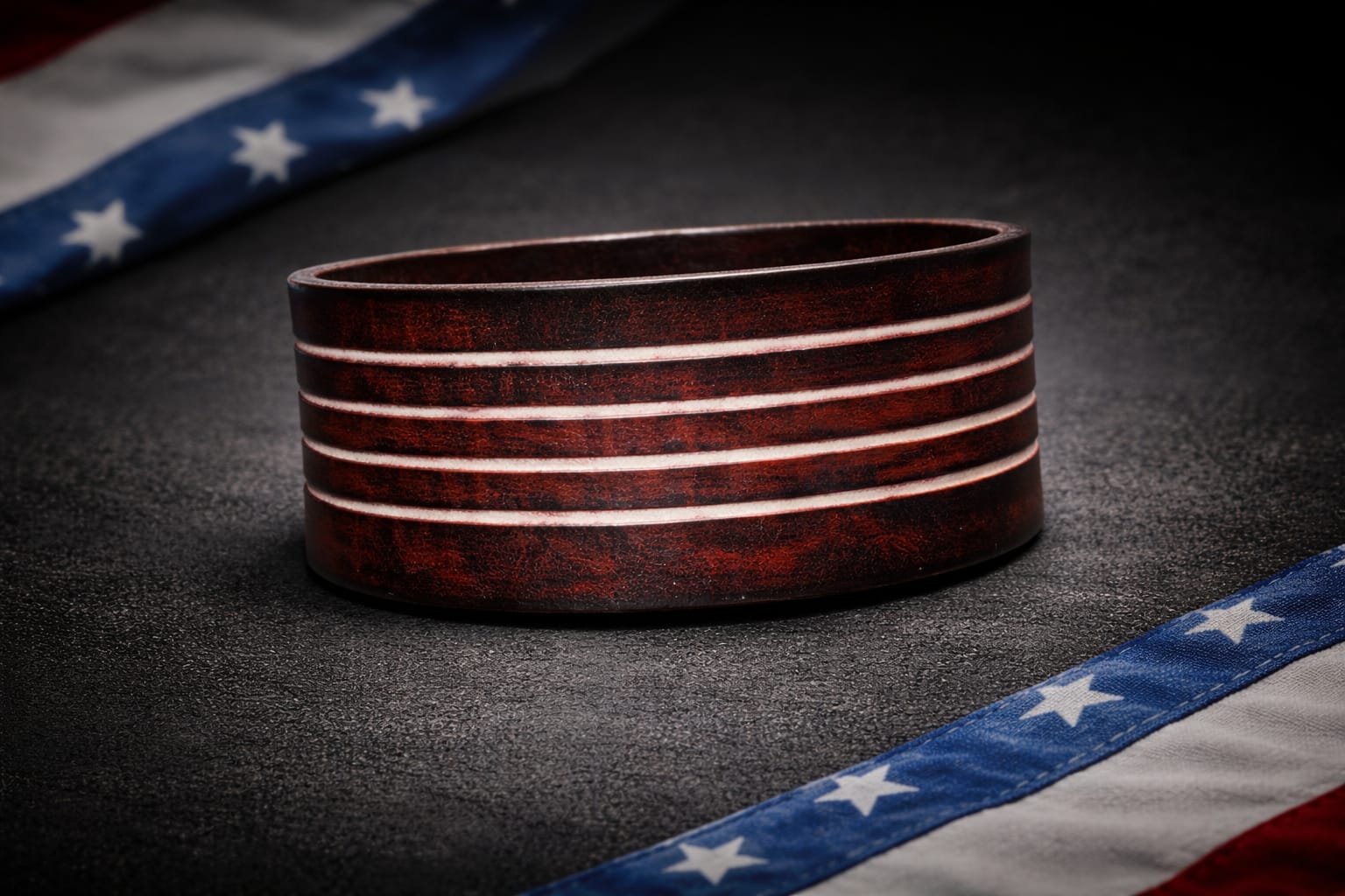 Handcrafted American Flag Leather Cuff Bracelet