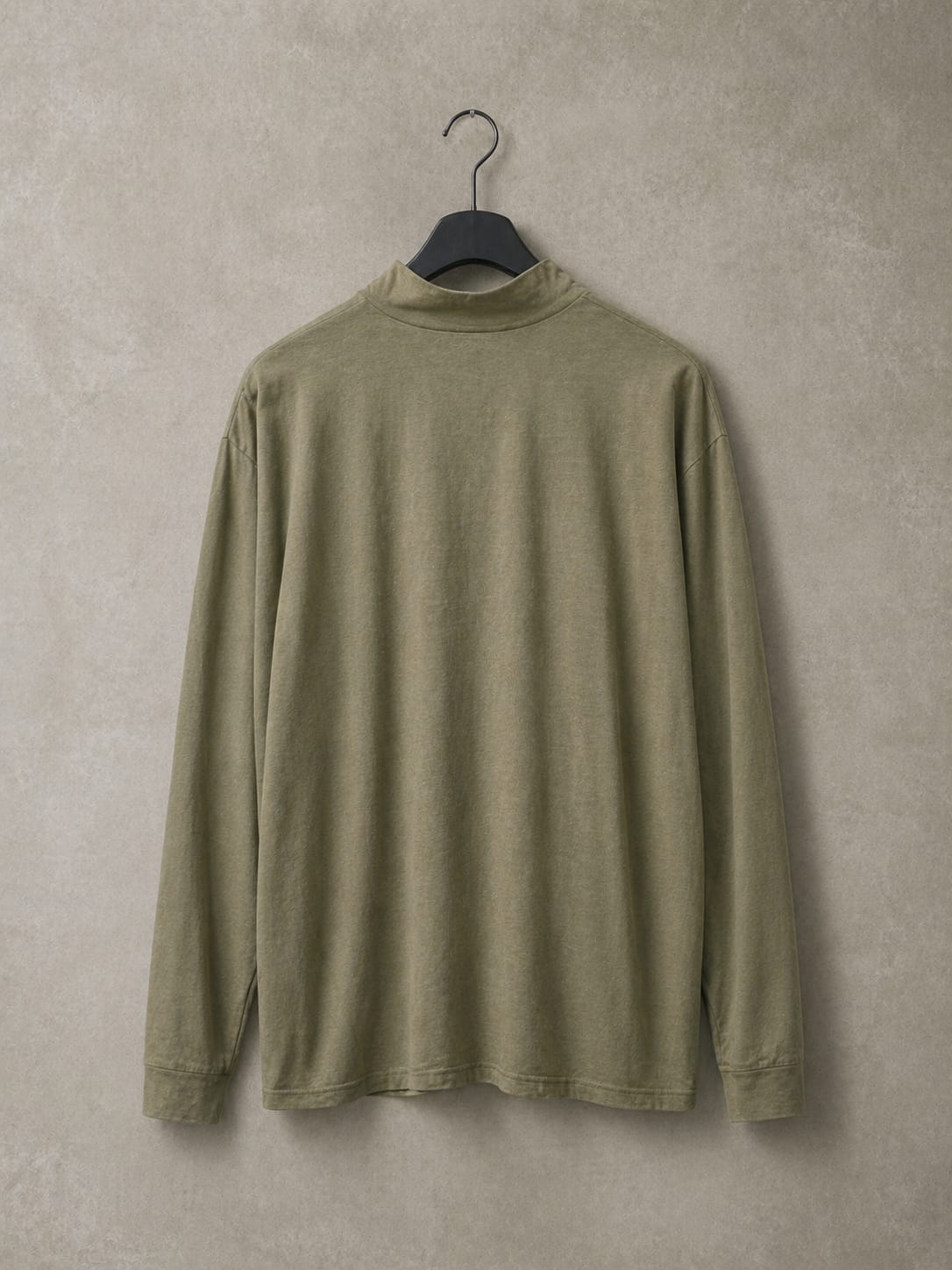 Olive Green Long Sleeve Tee - Original Print by ISHAOR 100% Cotton ,Half-Turtle Neck Tee. stylish shirt to wear with jeans