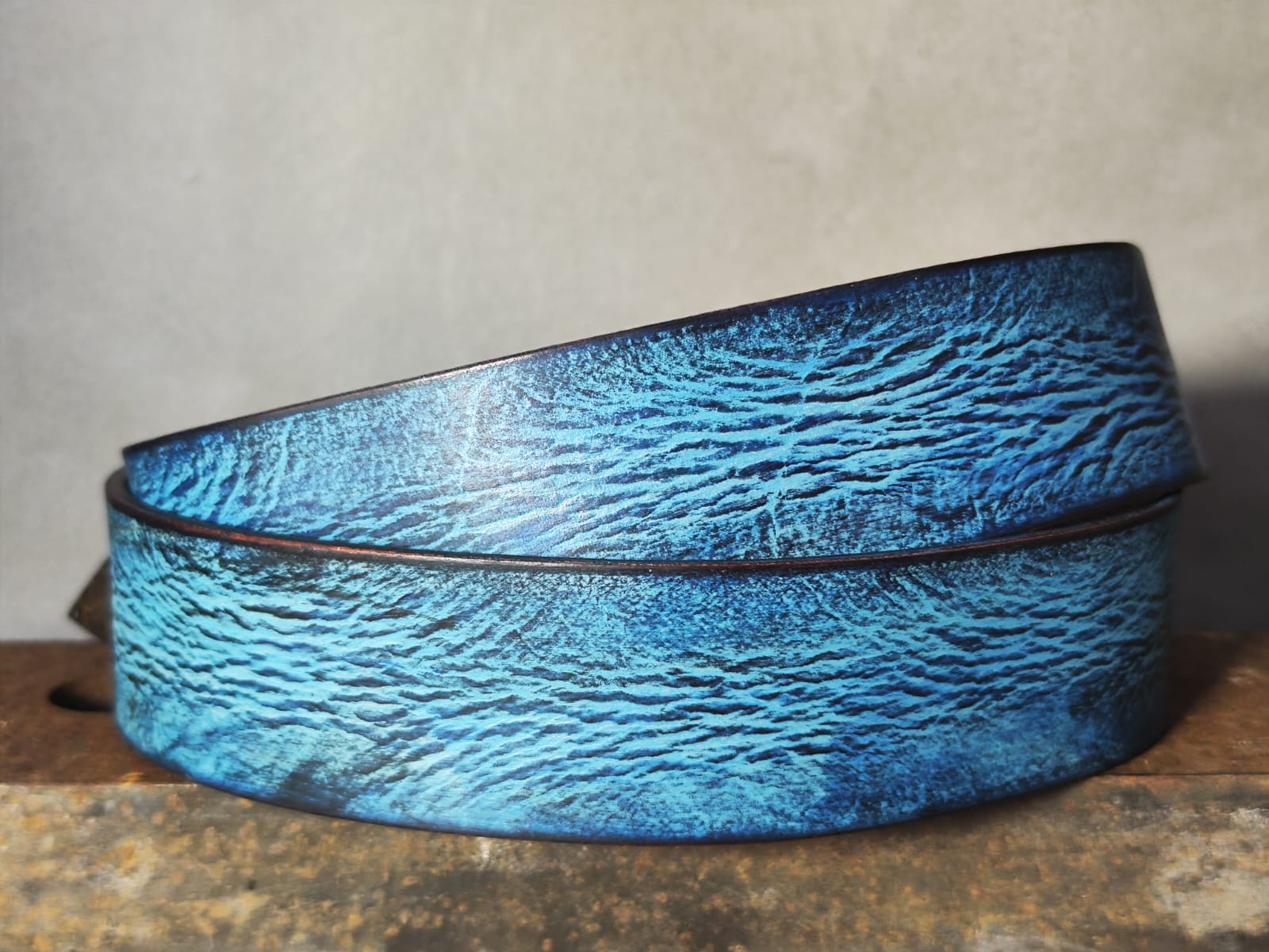 Ishaor Turquoise Color leather Belt with Blue and Black wash - Stylish Durable and Customized