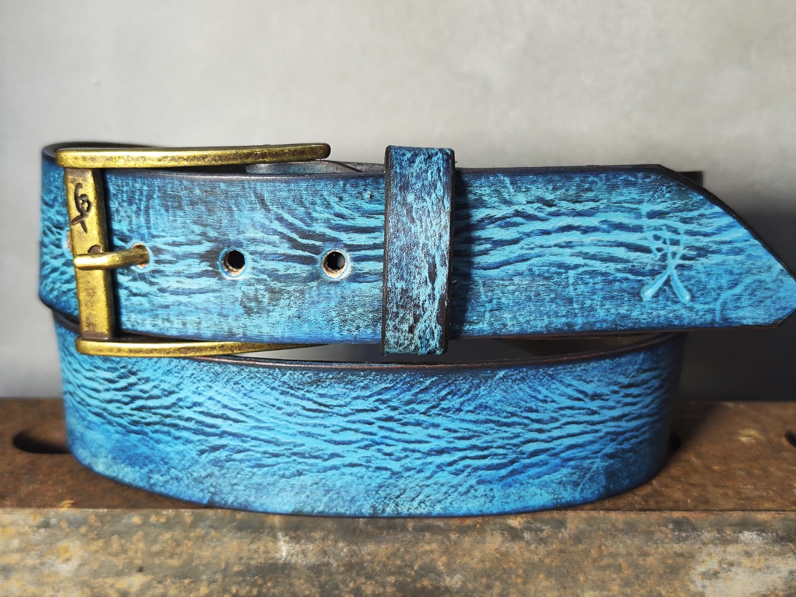 Ishaor Turquoise Color leather Belt with Blue and Black wash - Stylish Durable and Customized