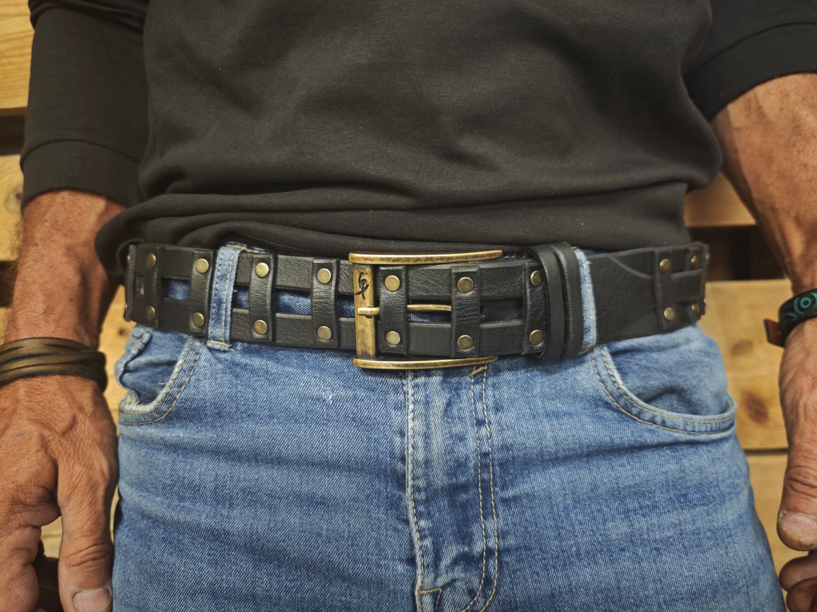 Handcrafted Black Leather Belt for Men by Ishaor – Designer Artisan Vintage Style Personalized Gift