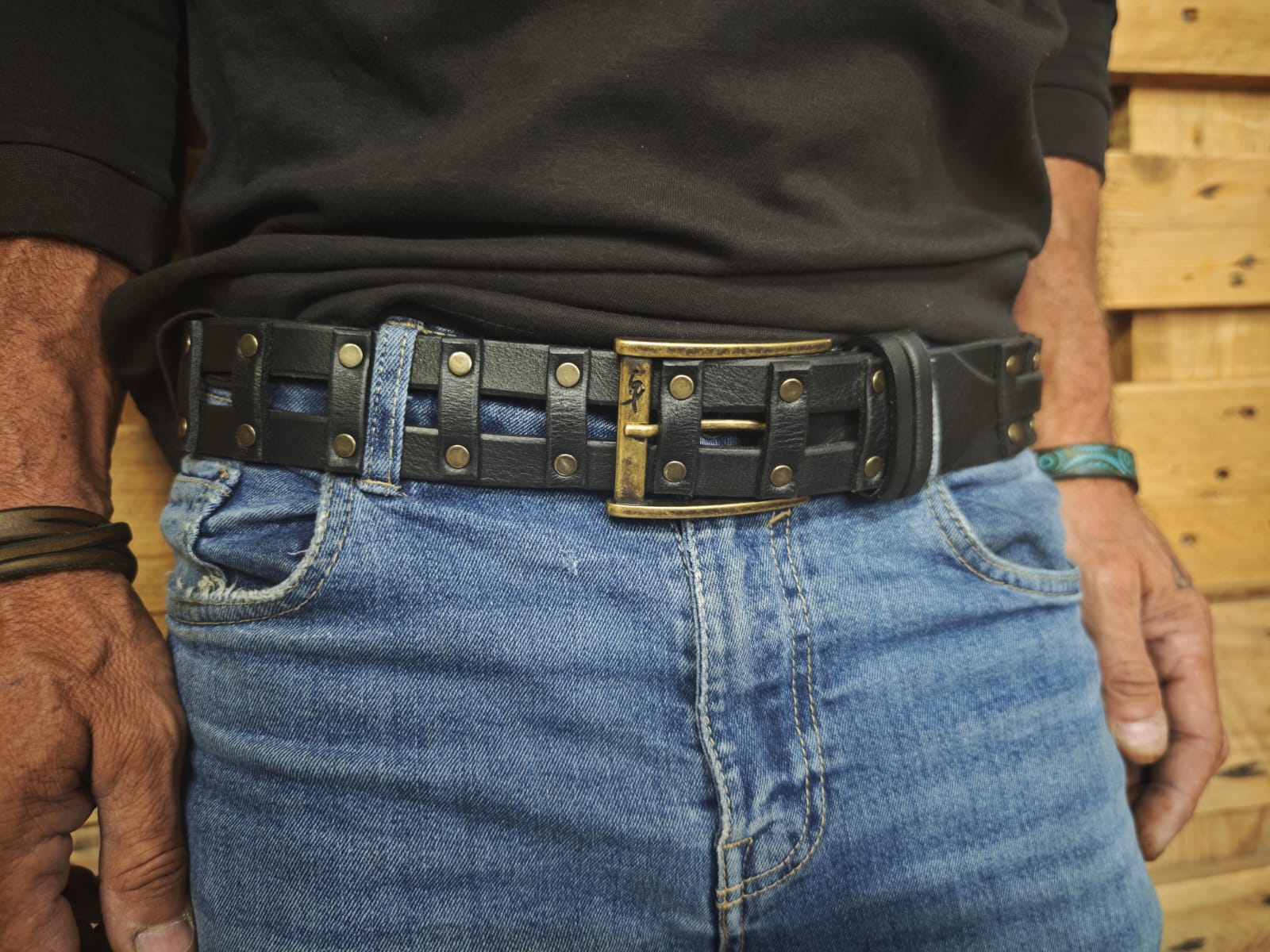 Handcrafted Black Leather Belt for Men by Ishaor – Designer Artisan Vintage Style Personalized Gift