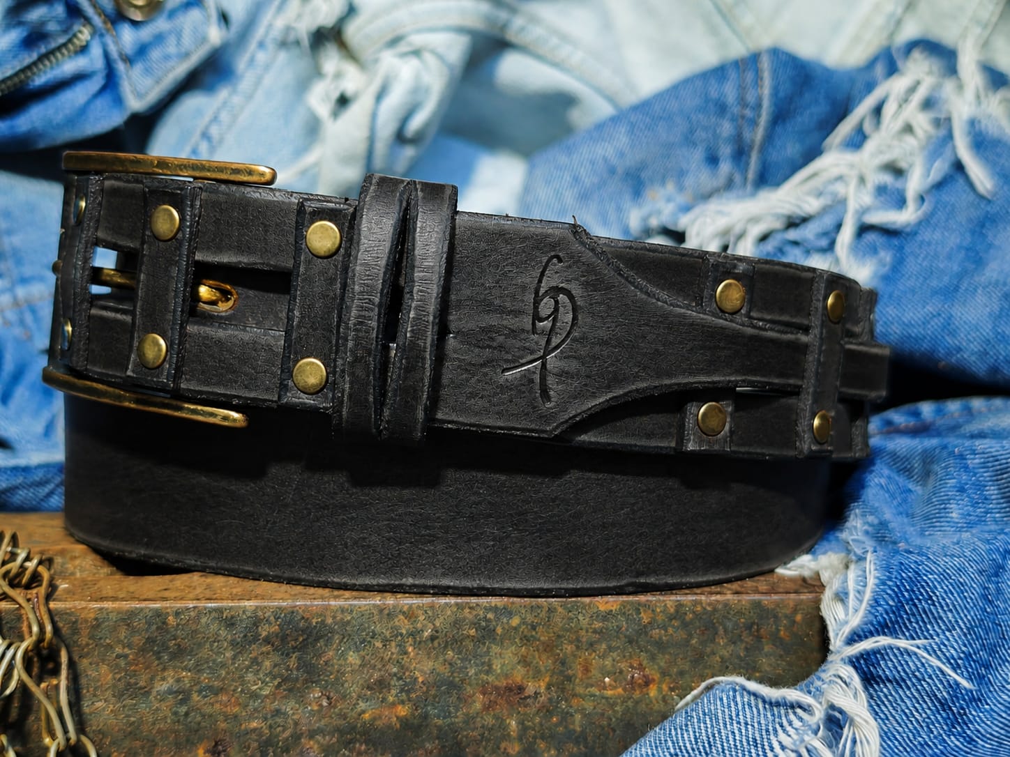 Handcrafted Black Leather Belt for Men by Ishaor – Designer Artisan Vintage Style Personalized Gift