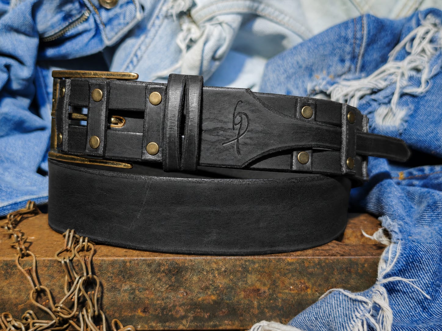 Handcrafted Black Leather Belt for Men by Ishaor – Designer Artisan Vintage Style Personalized Gift