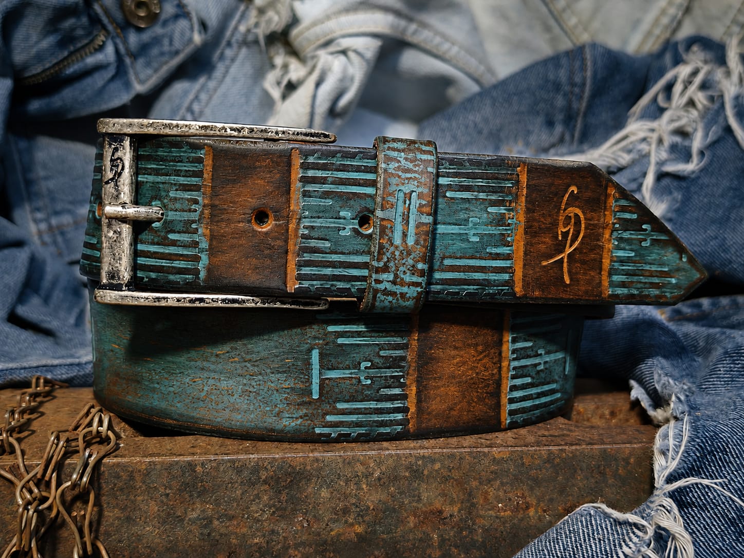 Handmade Brown & Turquoise Leather Belt - Computer-Inspired Design by Ishaor