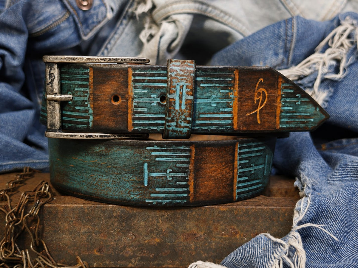Handmade Brown & Turquoise Leather Belt - Computer-Inspired Design by Ishaor