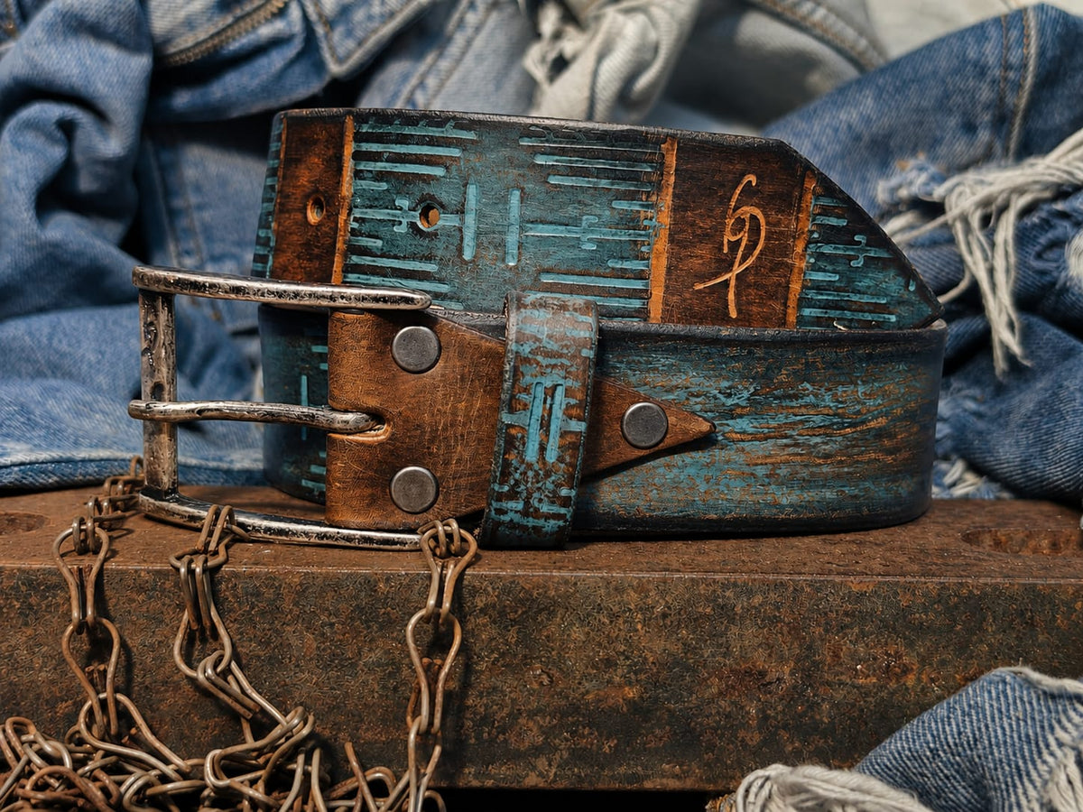 Handmade Brown & Turquoise Leather Belt - Computer-Inspired Design by Ishaor