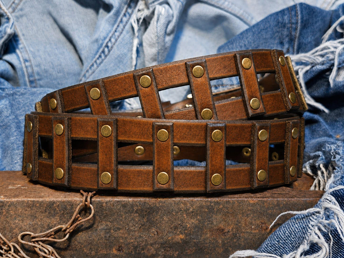 Handcrafted Woven Brown Full-Grain Leather Belt for Men