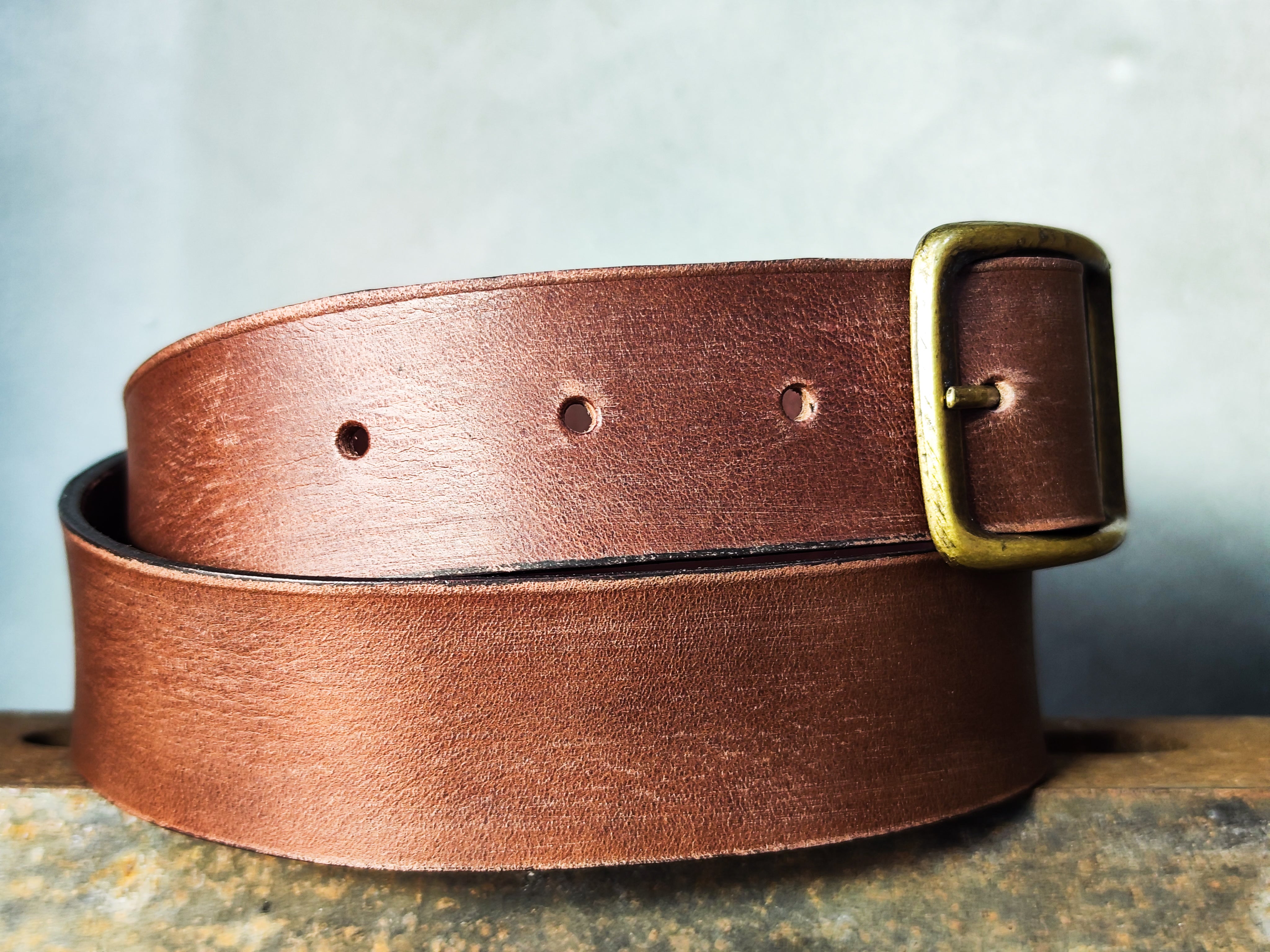 Caramel Tan Leather Belt – Wide 4.2 cm Handmade Full-Grain Jeans Belt with Antique Brass Buckle