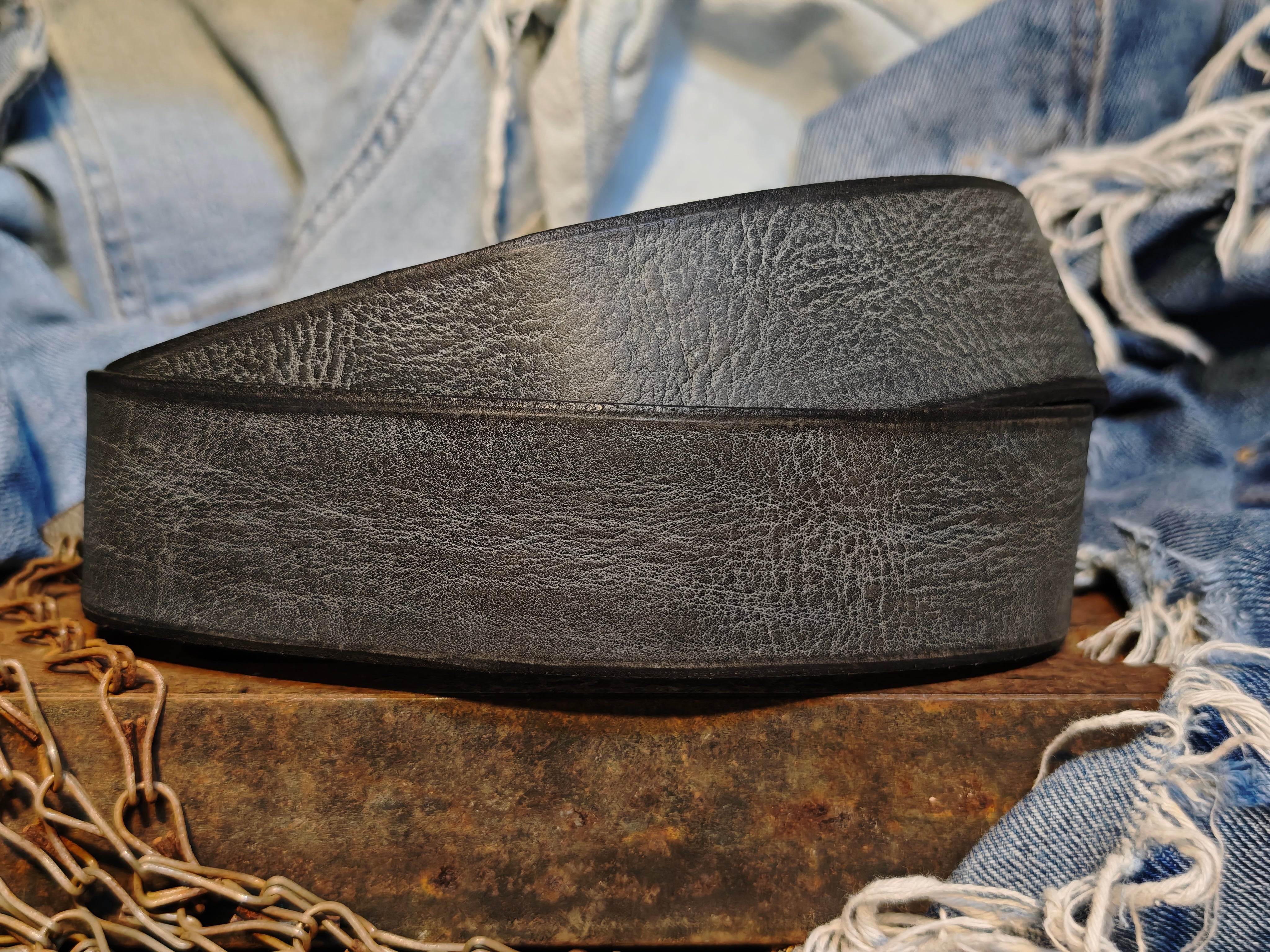 Handcrafted Distressed Black Leather Belt 4.2cm wide – Premium Full Grain Men's Belt