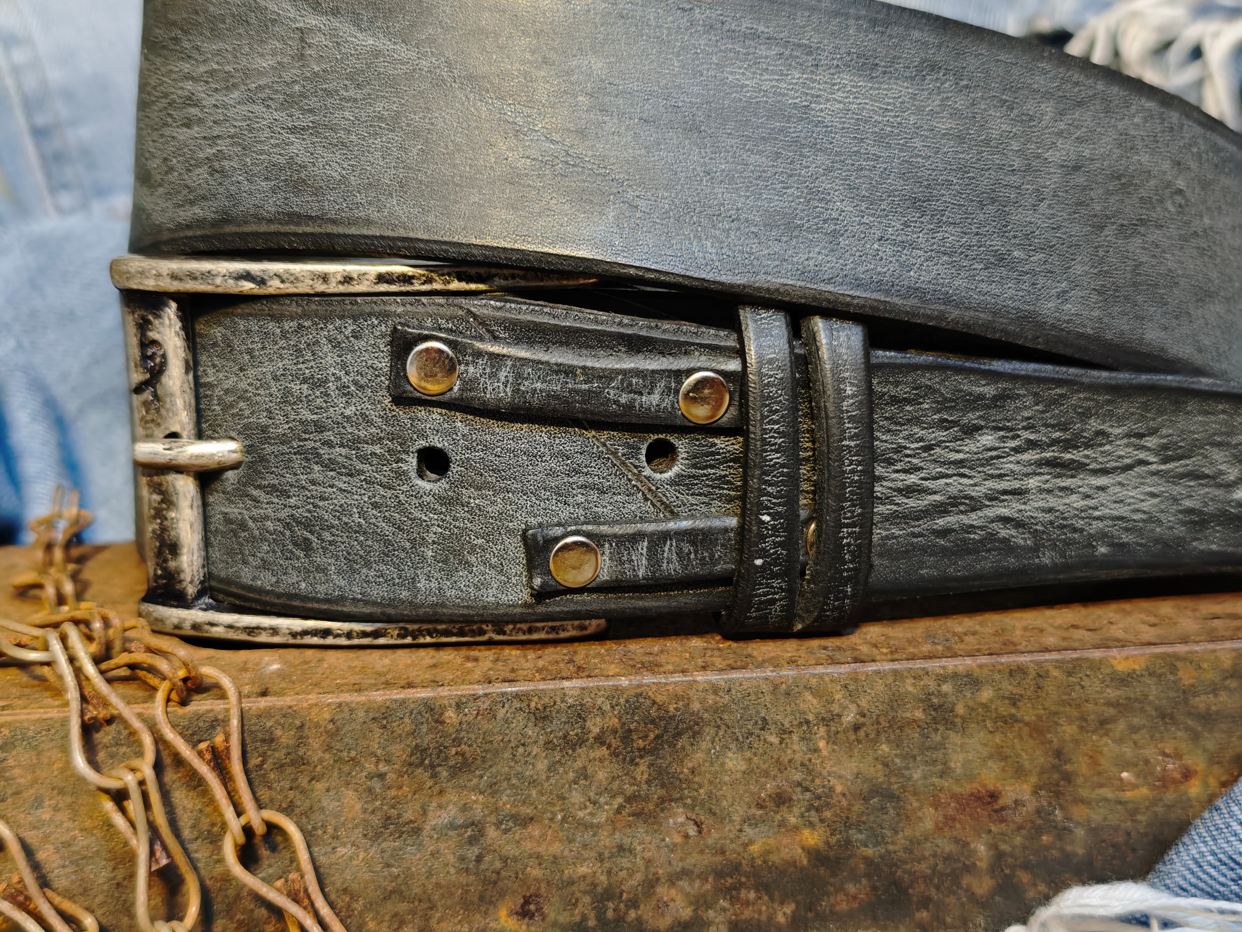 Handcrafted Distressed Black Leather Belt 4.2cm wide – Premium Full Grain Men's Belt