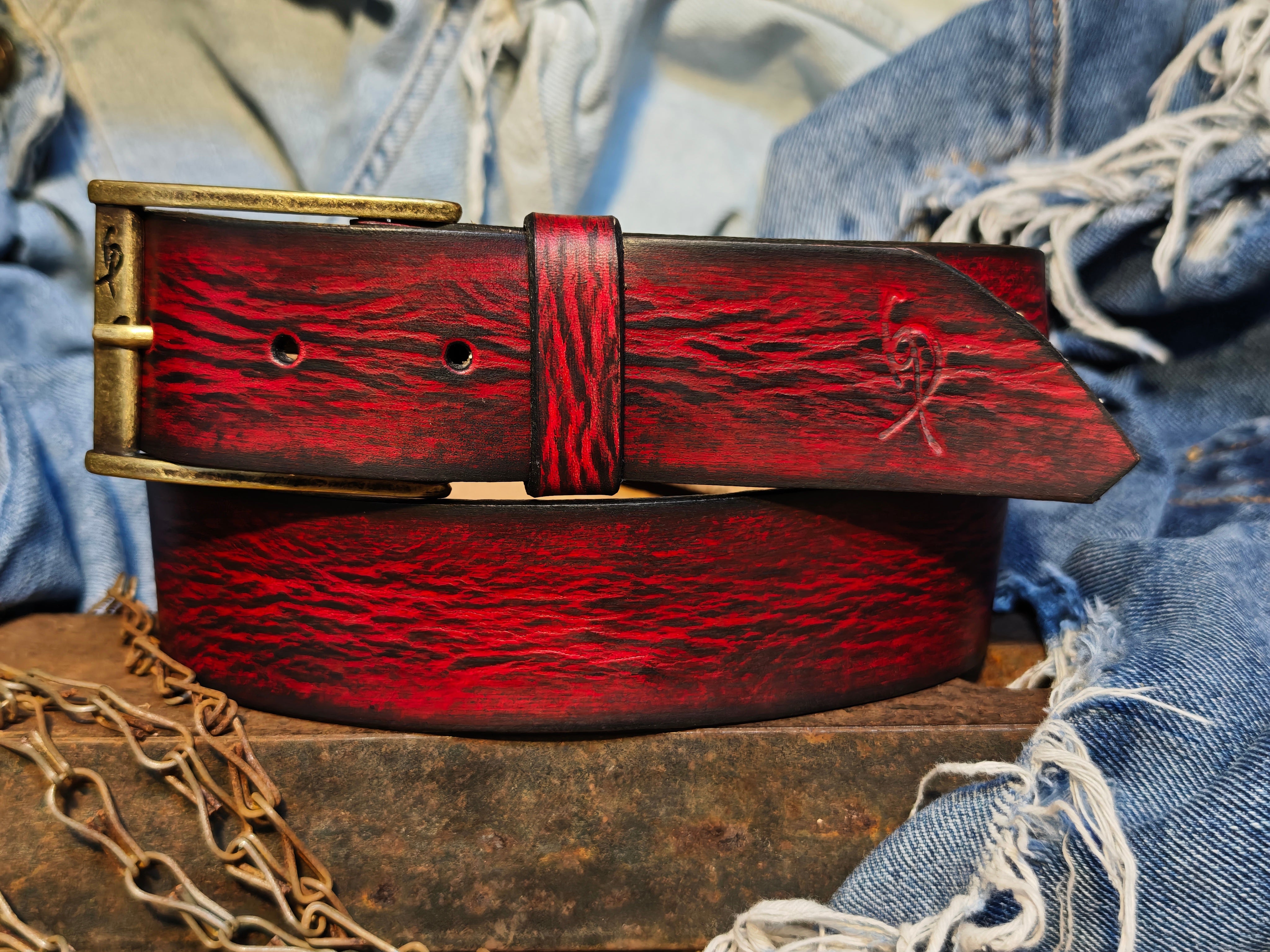 Vintage Distressed Red Leather Belt Accessory by Ishaor