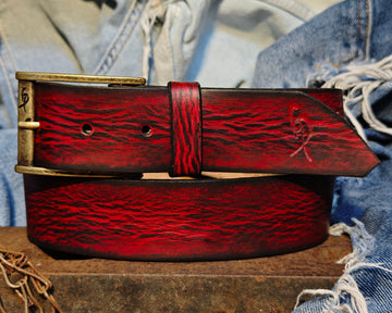 Vintage Distressed Red Leather Belt Accessory by Ishaor