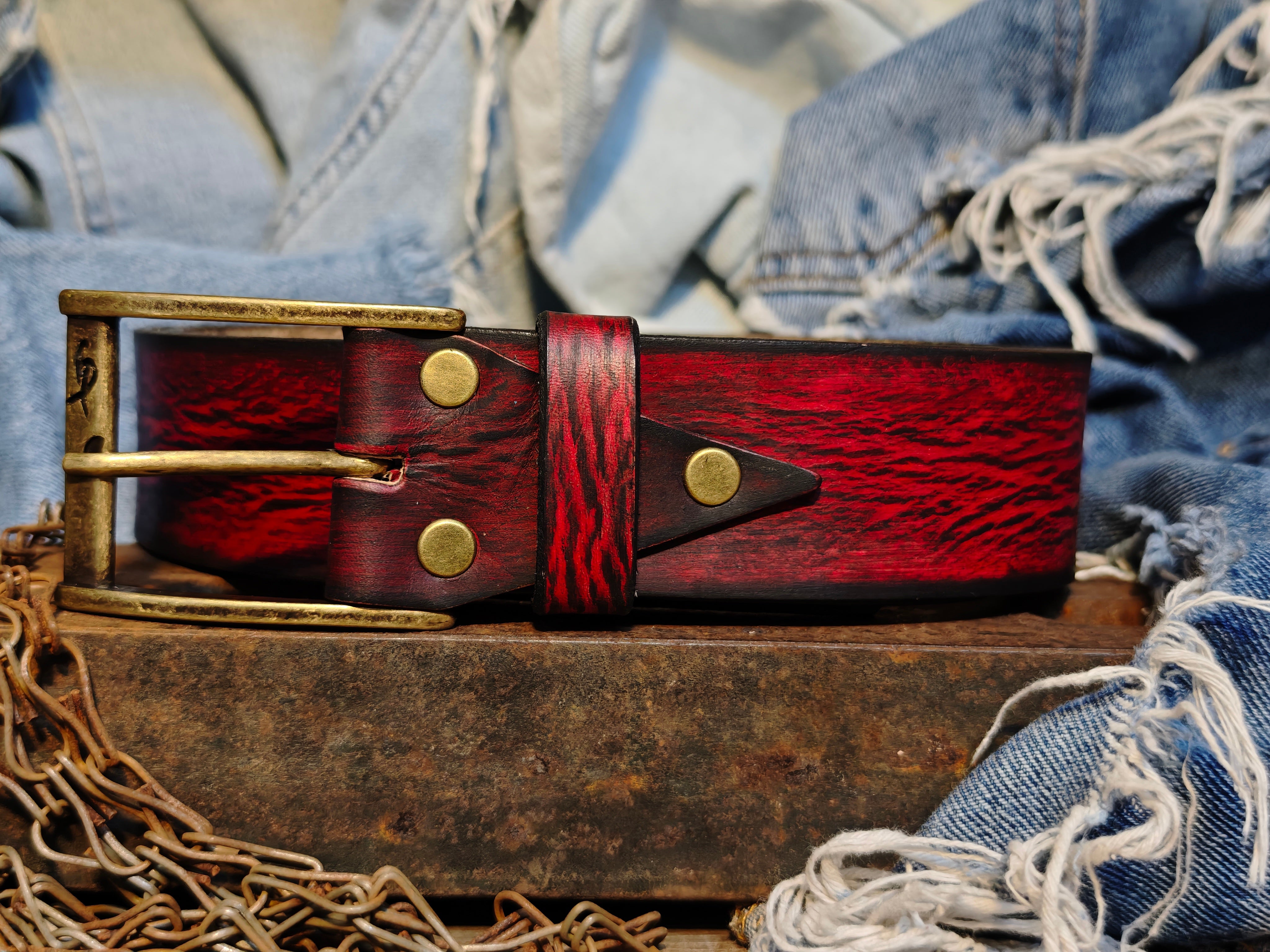 Vintage Distressed Red Leather Belt Accessory by Ishaor