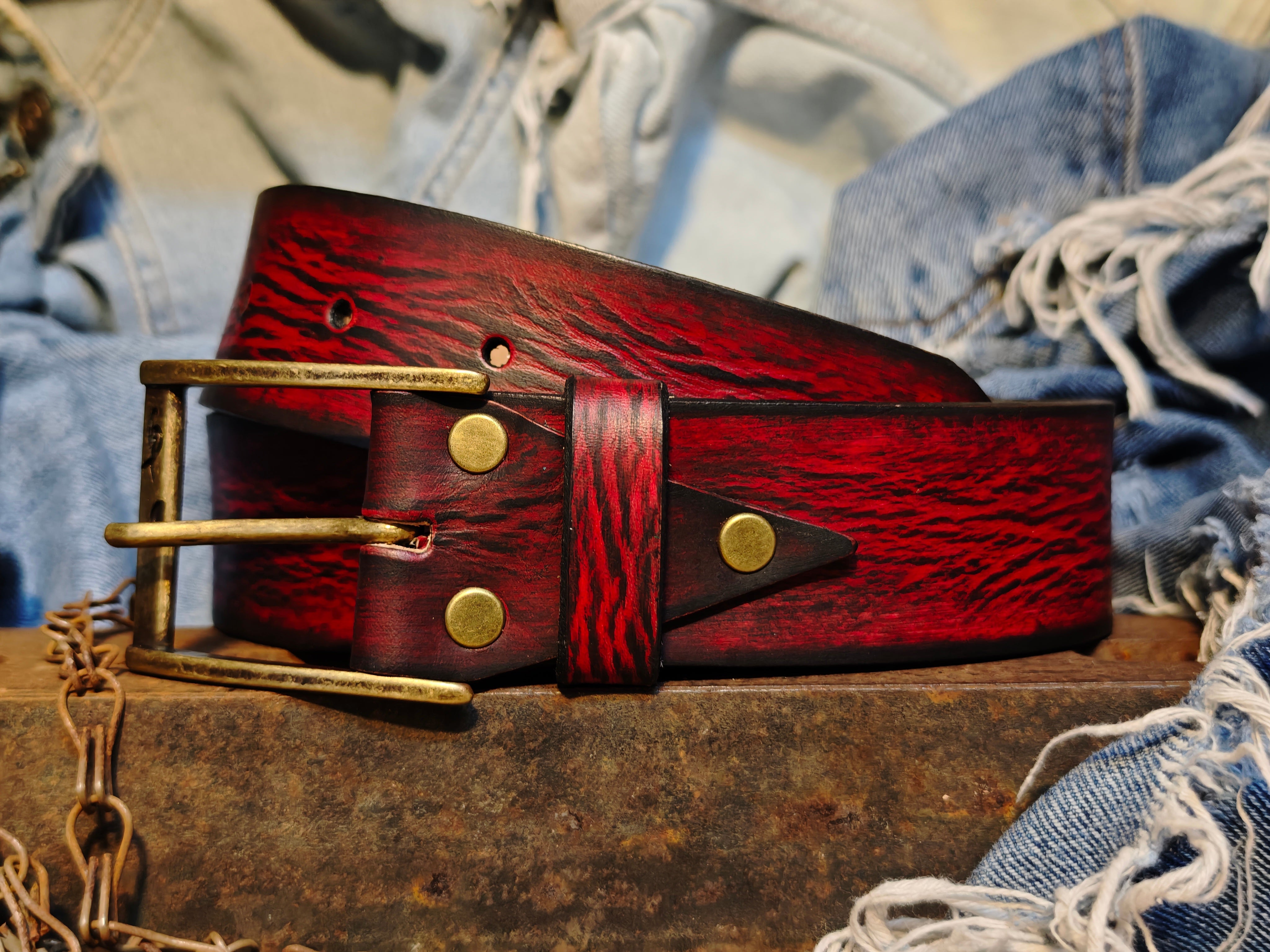 Vintage Distressed Red Leather Belt Accessory by Ishaor