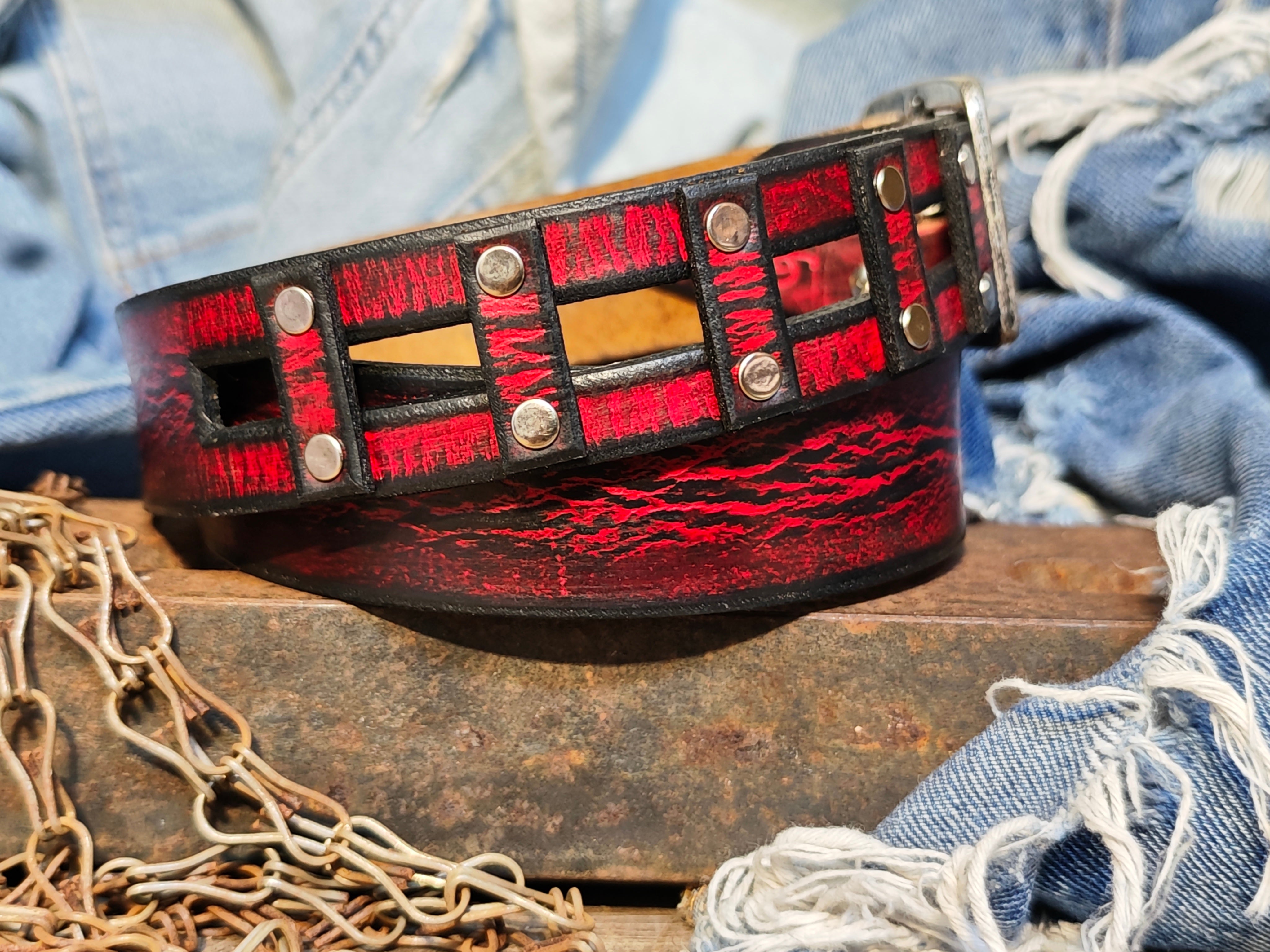 Handmade Red Leather Belt with a Metal Buckle - Personalizable Gift for Your Loved One