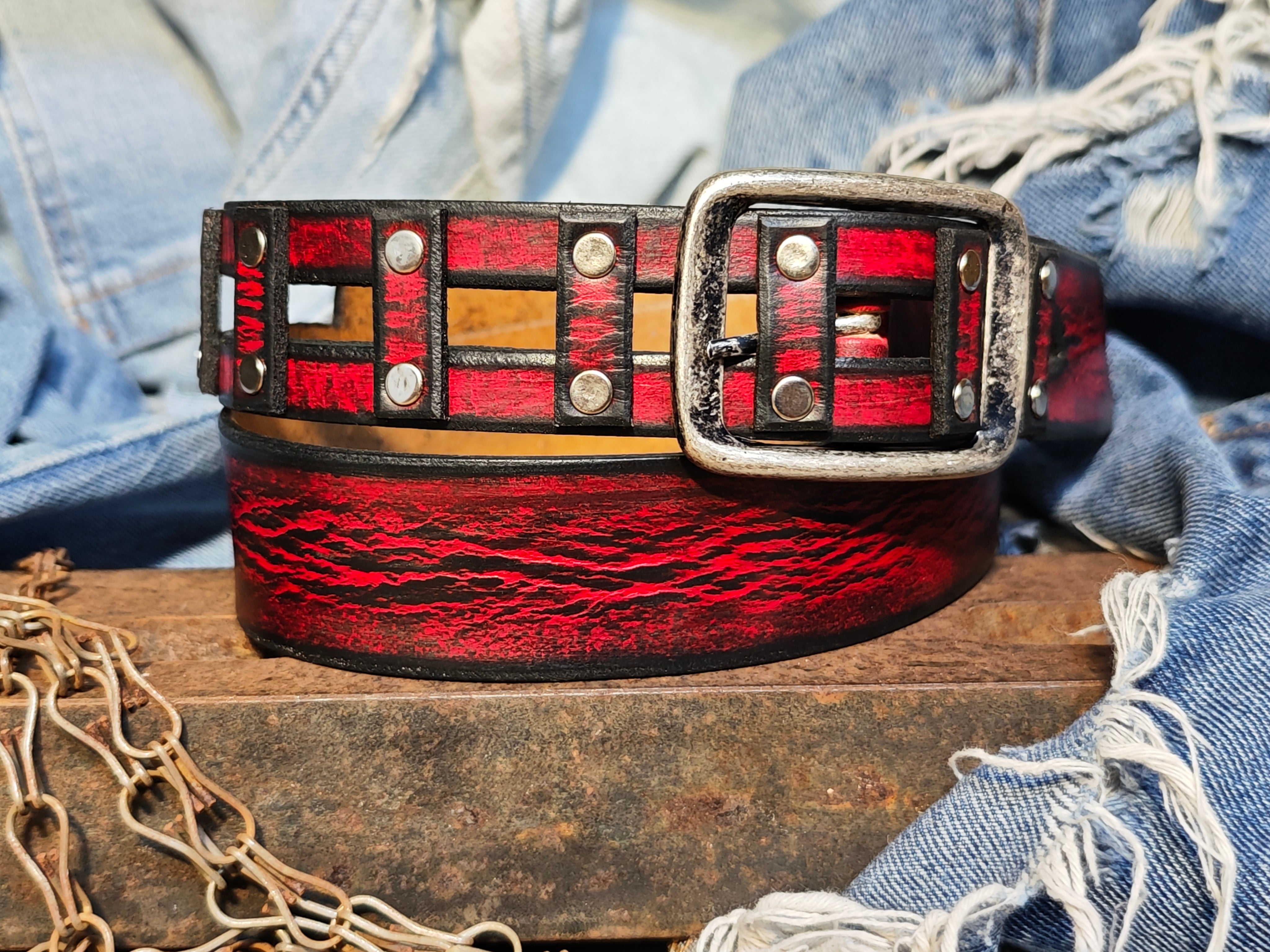 Handmade Red Leather Belt with a Metal Buckle - Personalizable Gift for Your Loved One