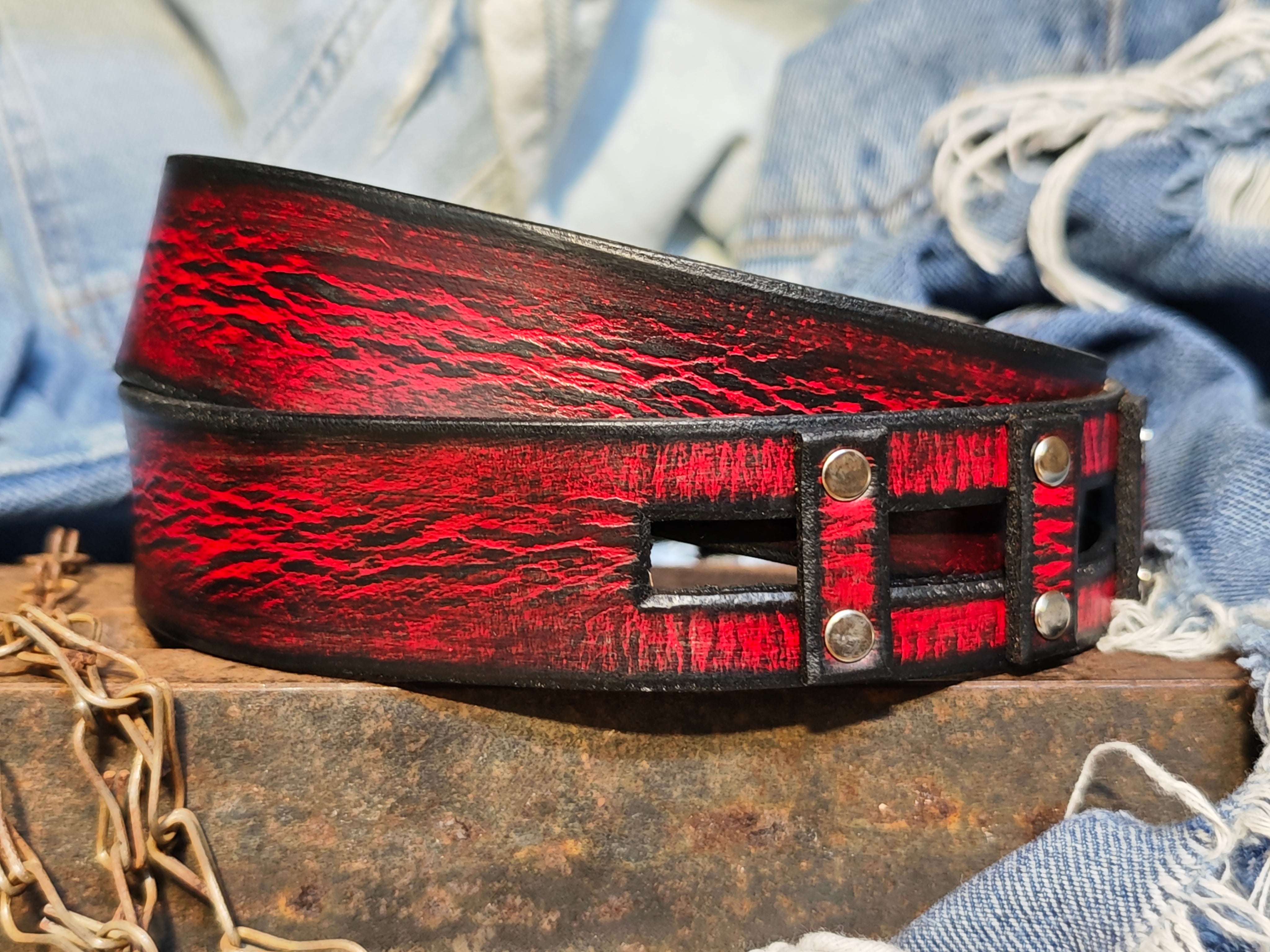 Handmade Red Leather Belt with a Metal Buckle - Personalizable Gift for Your Loved One
