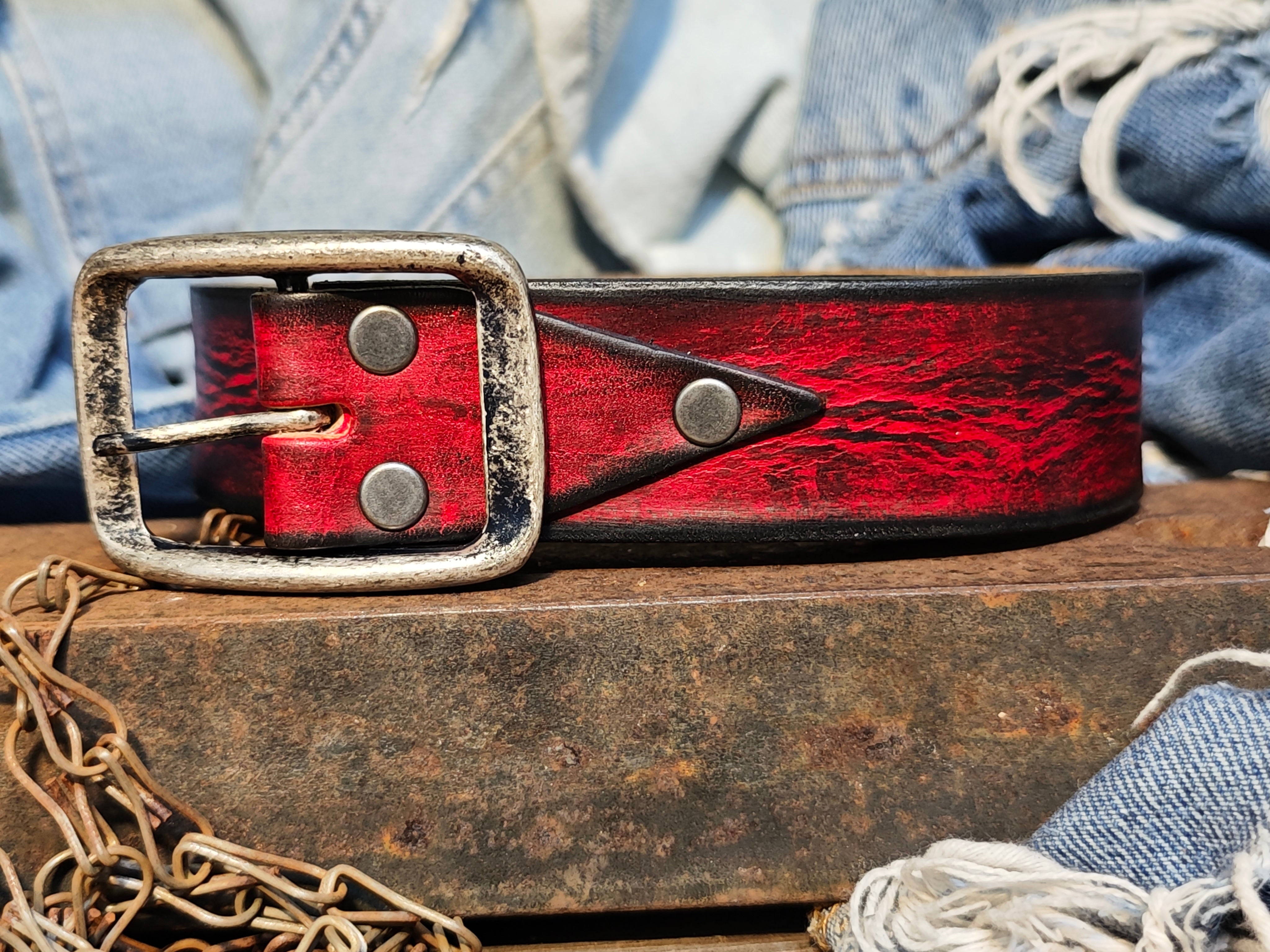 Handmade Red Leather Belt with a Metal Buckle - Personalizable Gift for Your Loved One