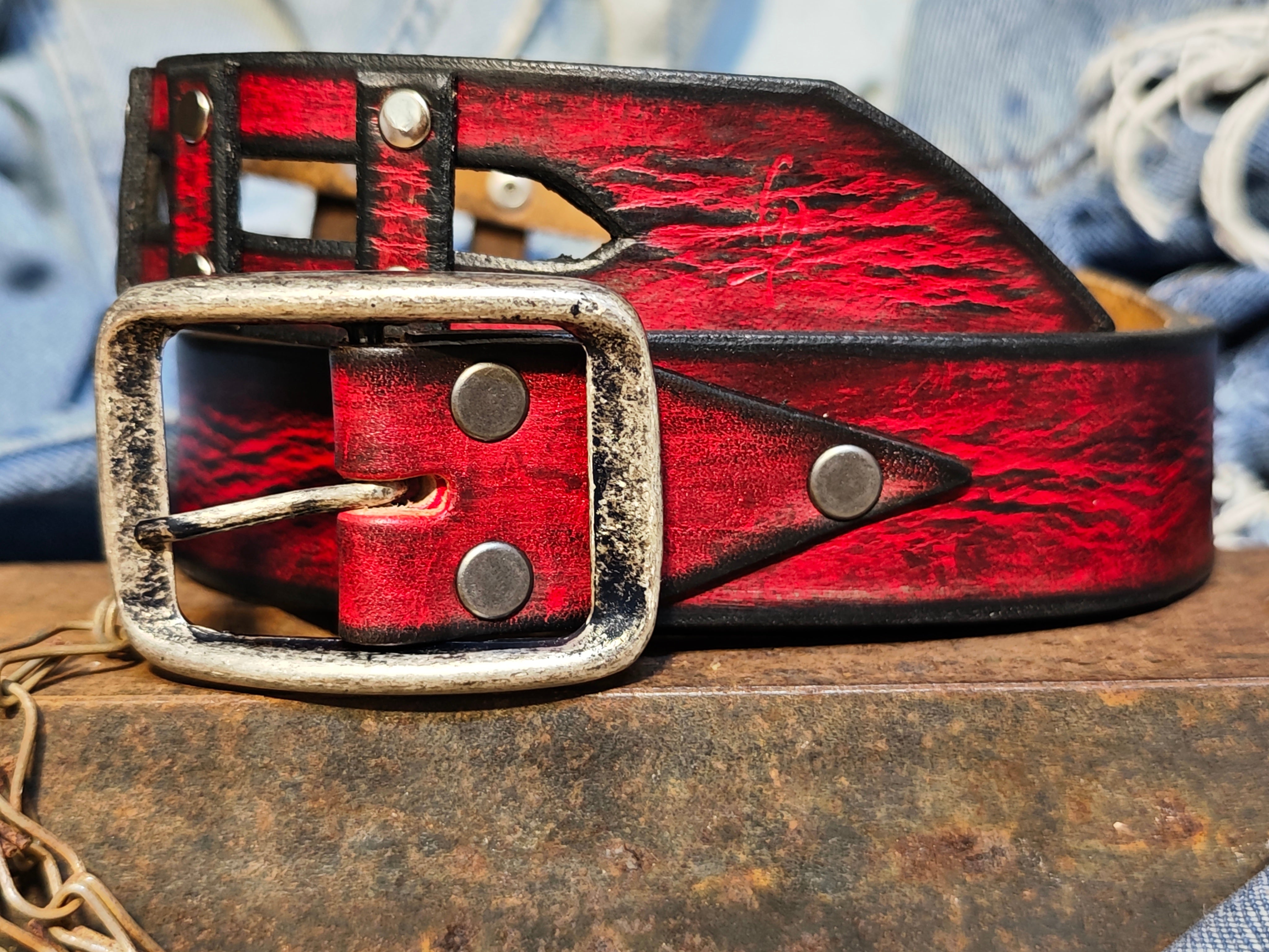 Handmade Red Leather Belt with a Metal Buckle - Personalizable Gift for Your Loved One