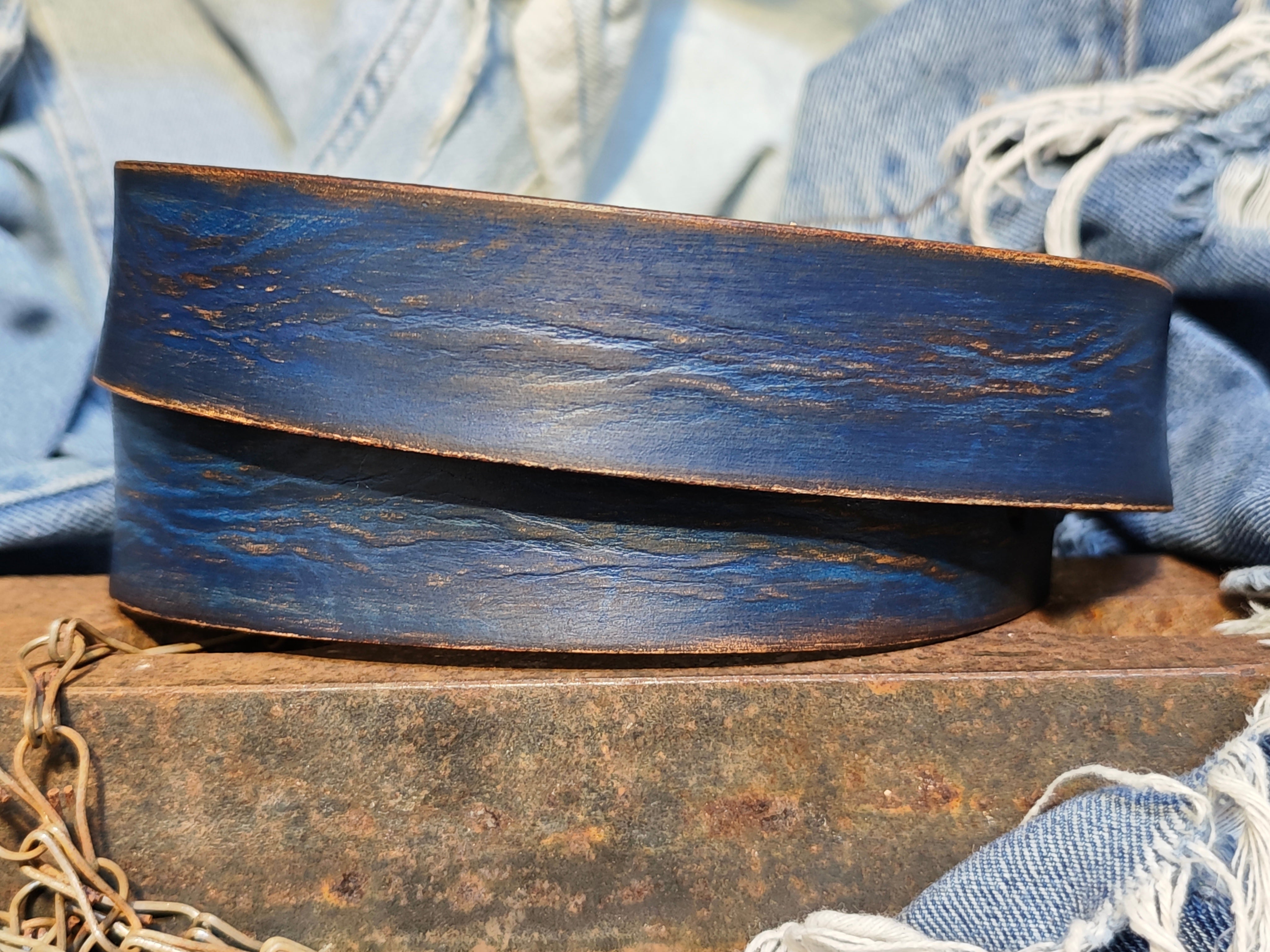 Men's blue Leather vintage style Belt, Custom Men's Leather Accessories and belts for him.