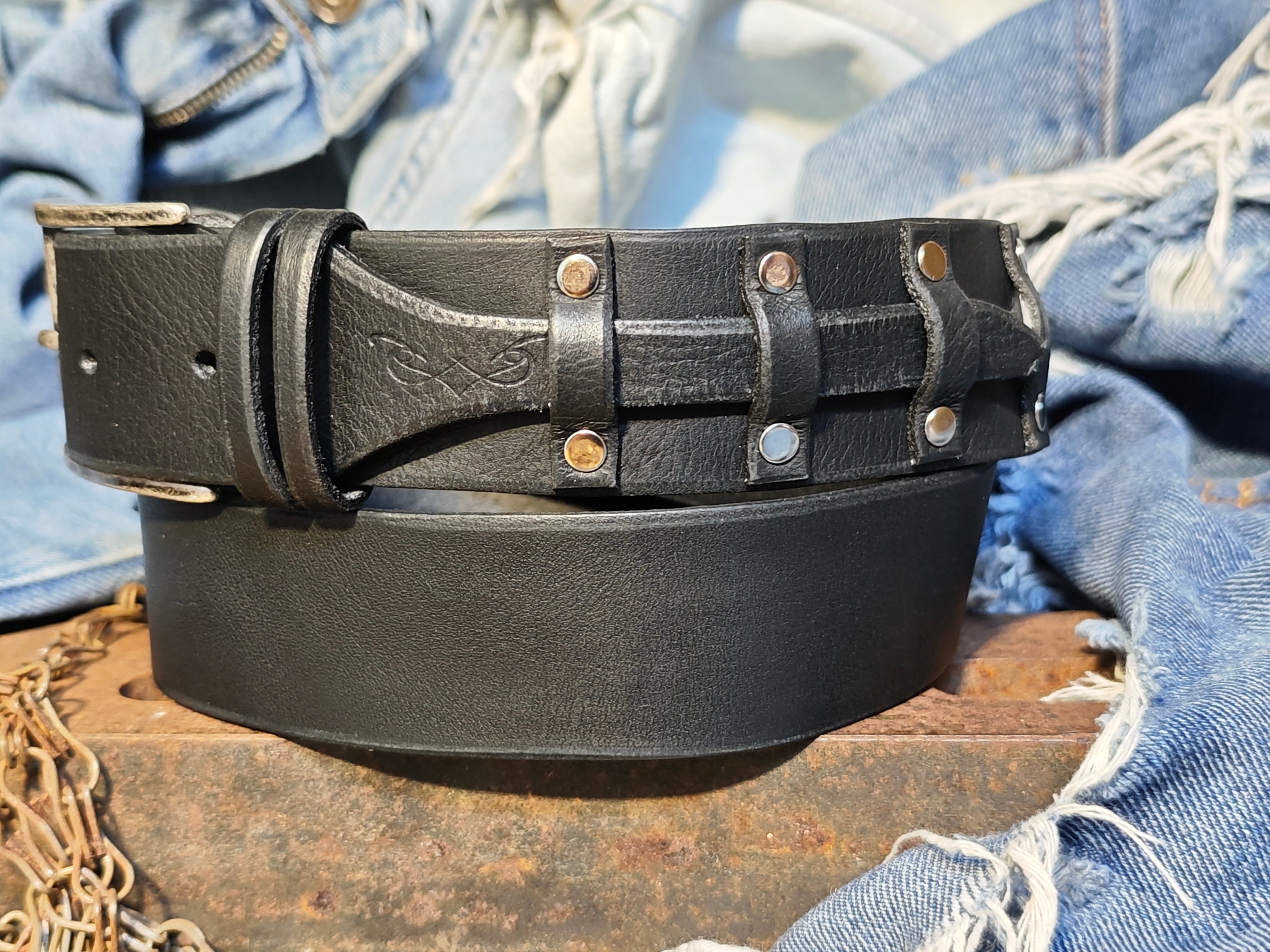 Men’s Leather Belt – Black, Grunge Style & Customizable