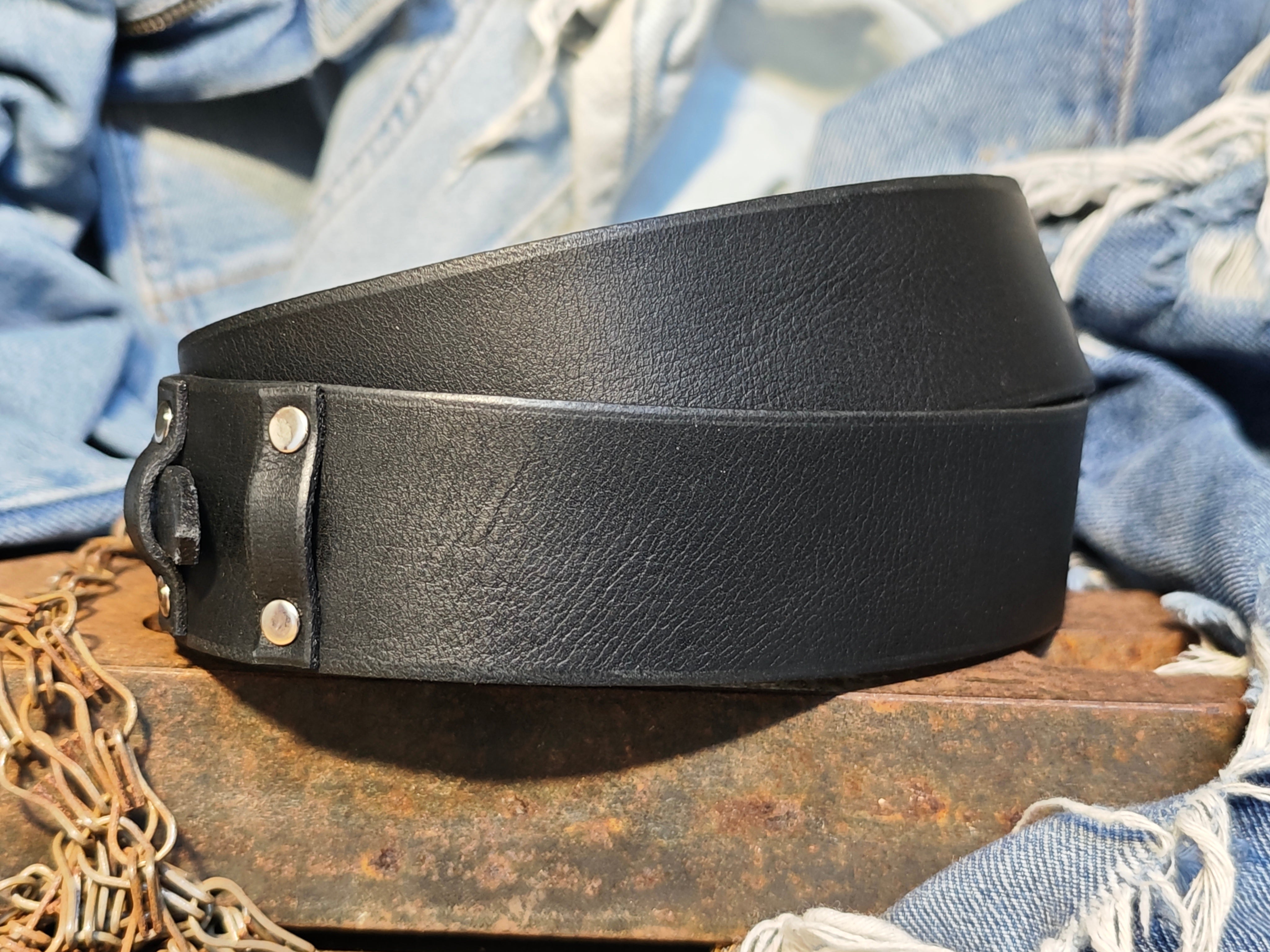 Men’s Leather Belt – Black, Grunge Style & Customizable