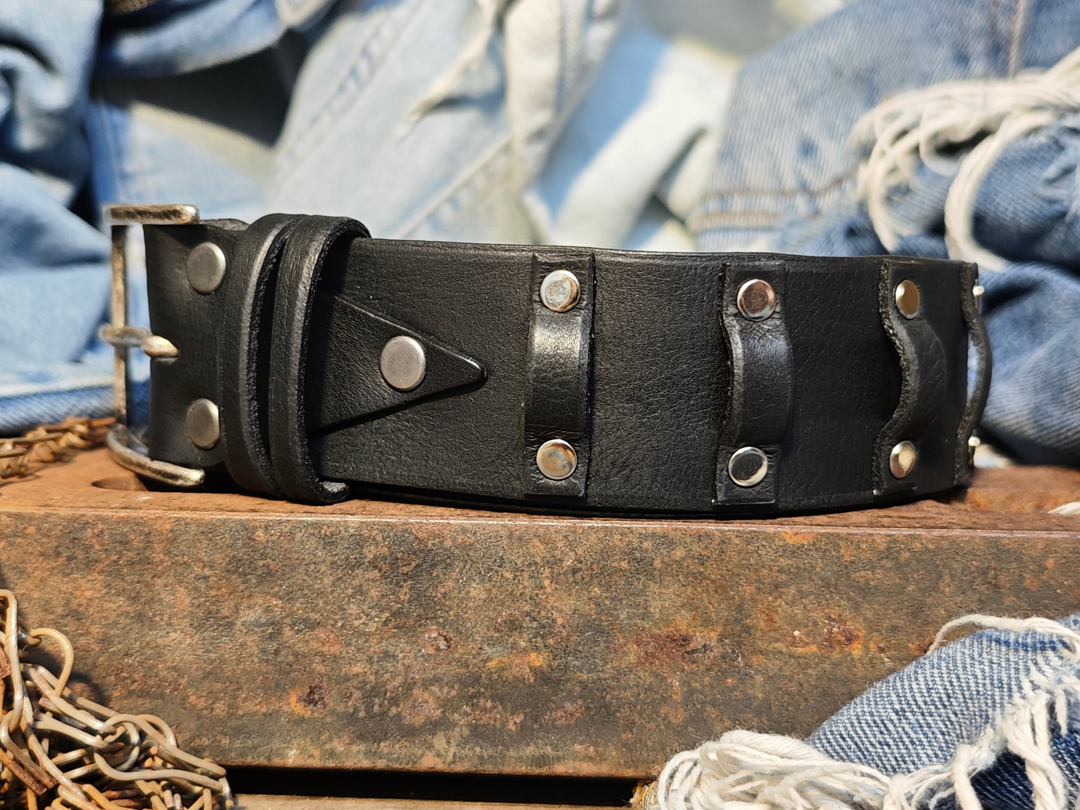 Men’s Leather Belt – Black, Grunge Style & Customizable