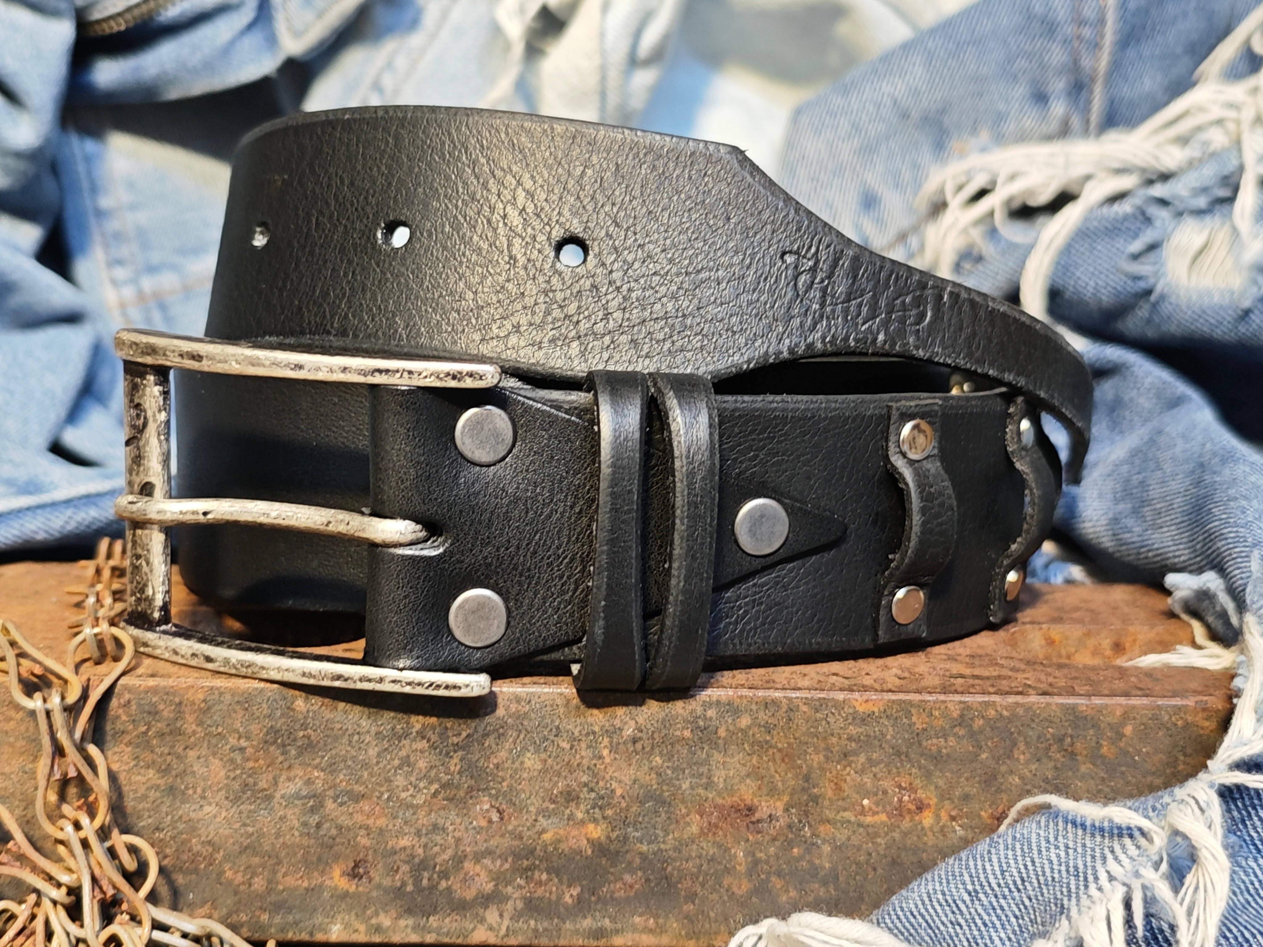 Men’s Leather Belt – Black, Grunge Style & Customizable
